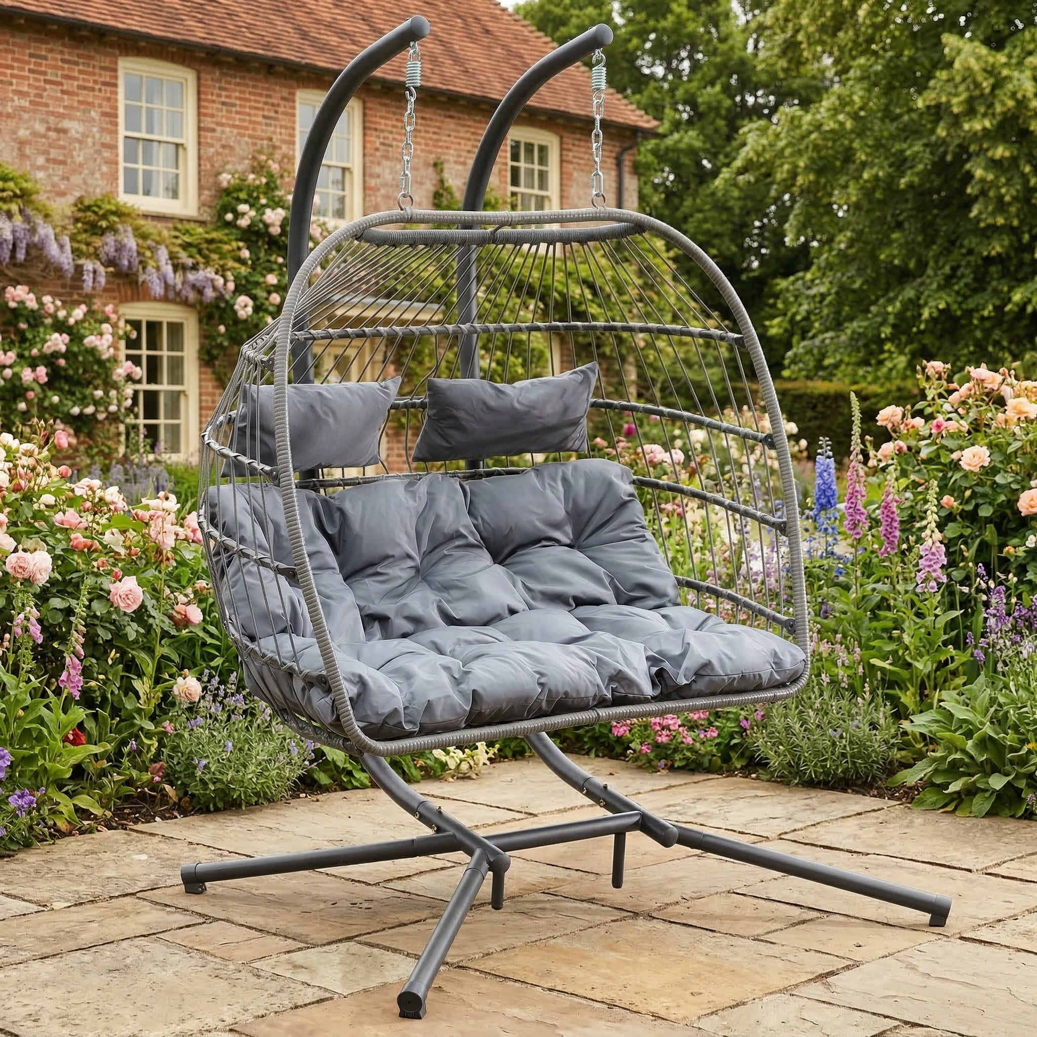 Ightham - Double Egg Chair in Dark Grey on Grey