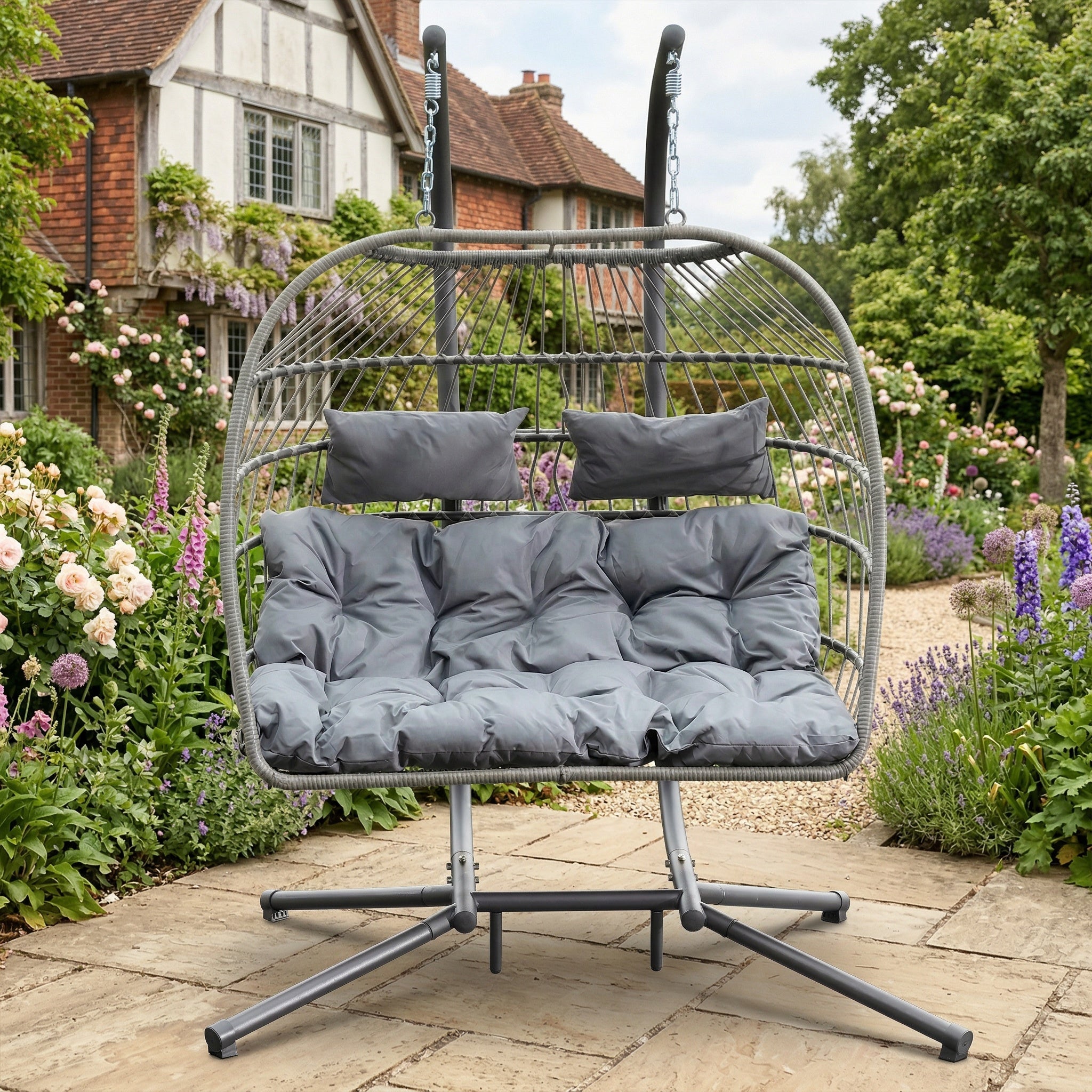 Ightham - Double Egg Chair in Dark Grey on Grey