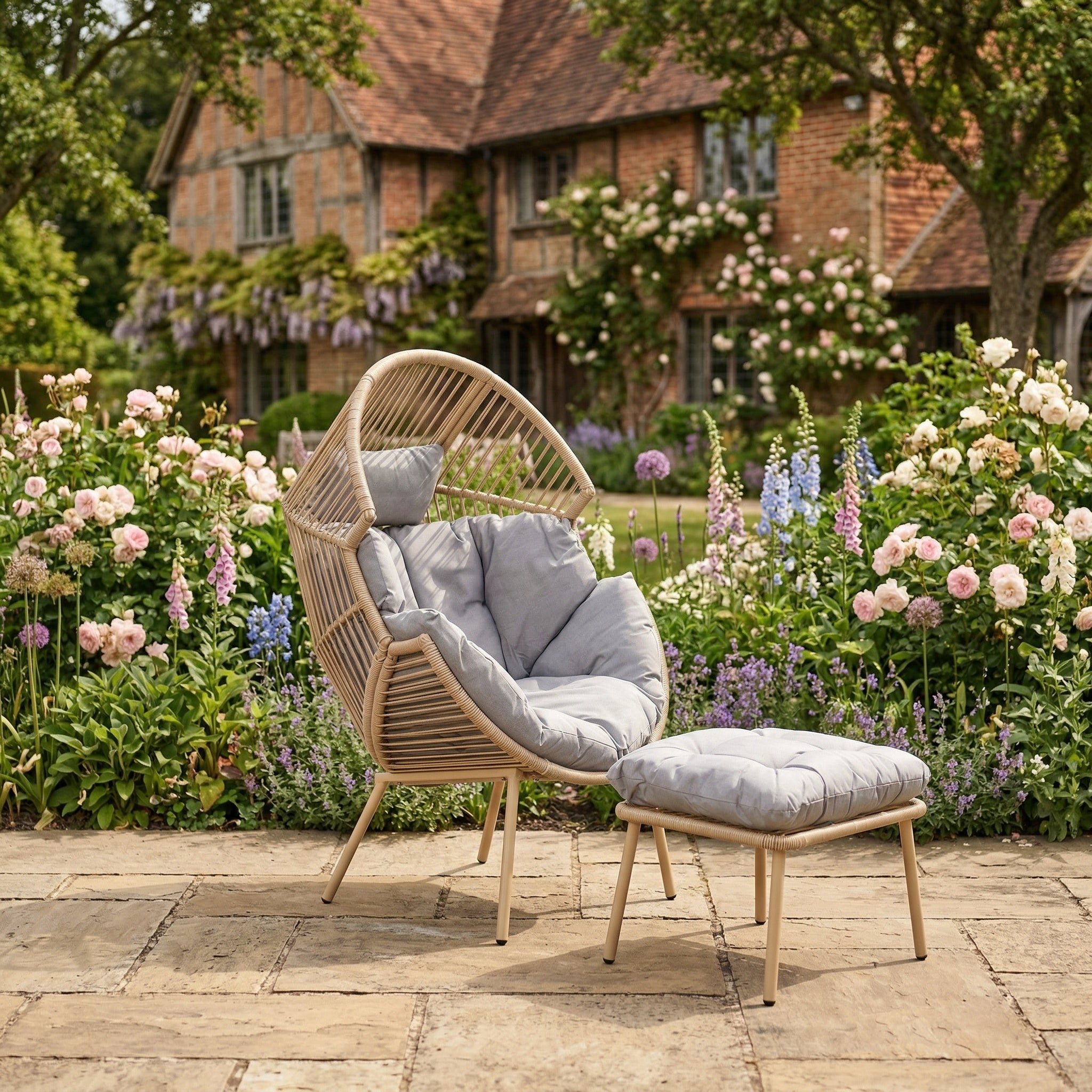 Cragside - Standing Egg Chair & Footstool in Grey on Natural