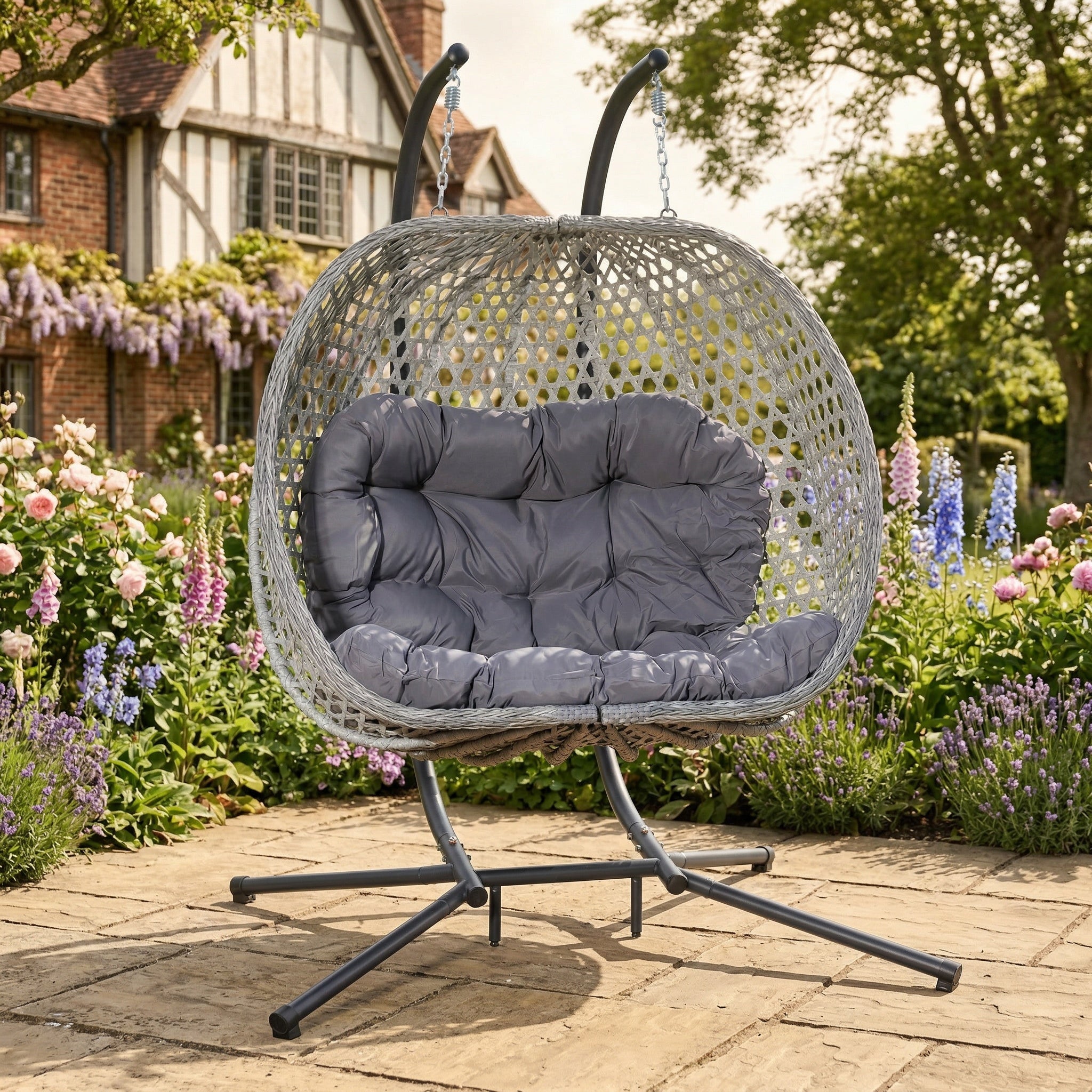 Knole - Double Egg Chair in Dark Grey on Grey