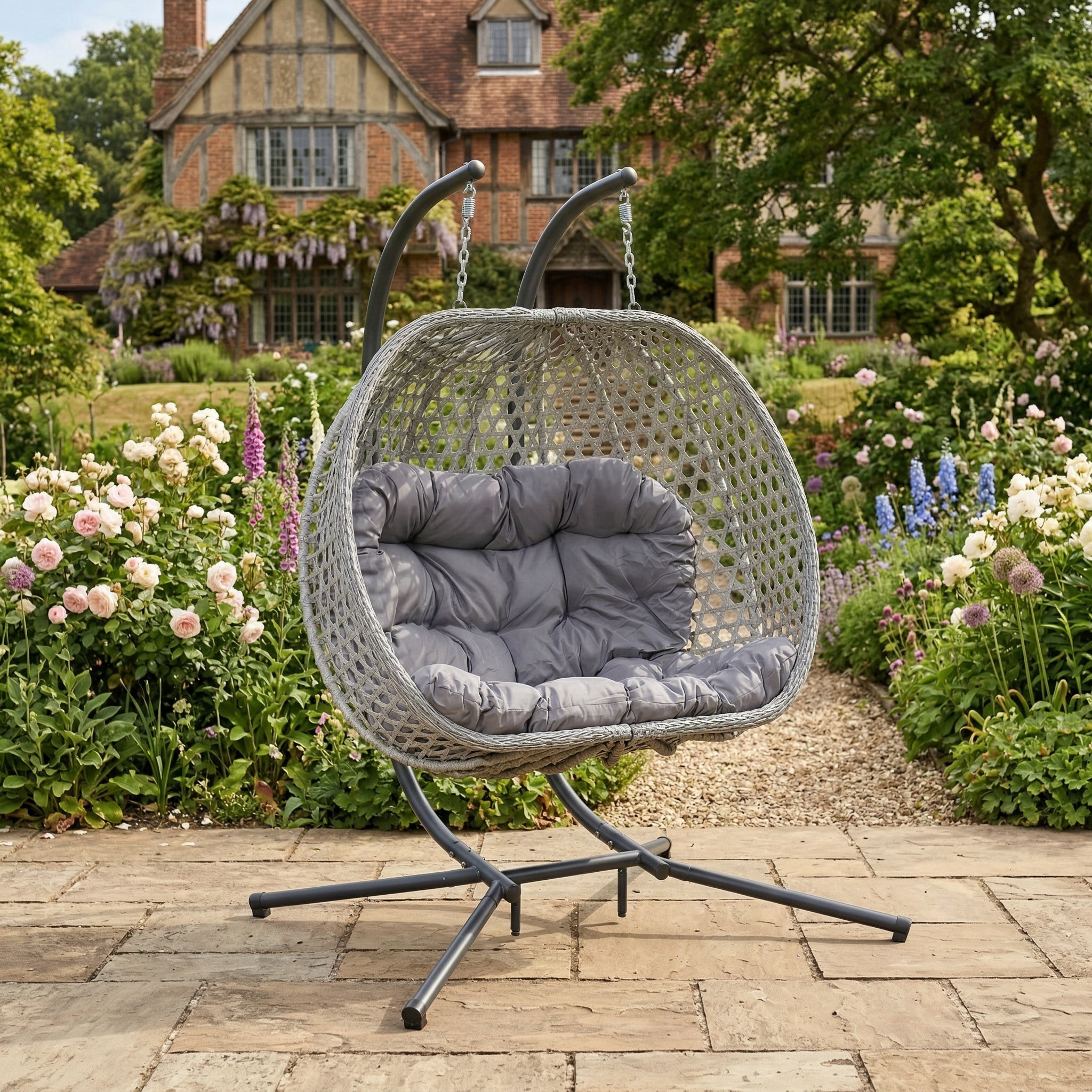 Knole - Double Egg Chair in Dark Grey on Grey