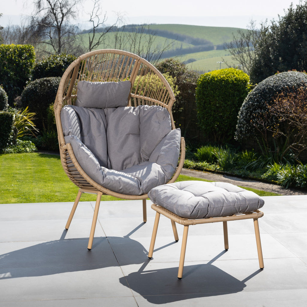 Cragside - Standing Egg Chair & Footstool in Grey on Natural