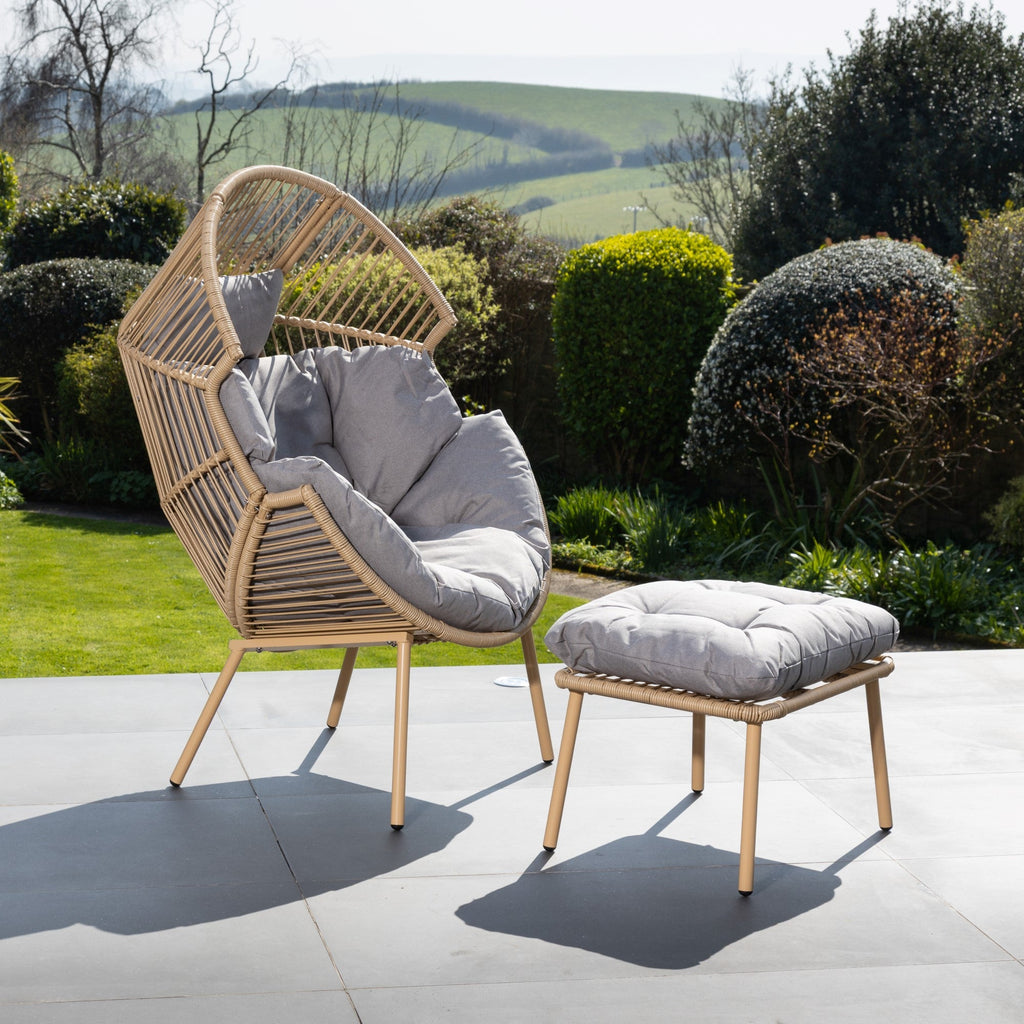 Cragside - Standing Egg Chair & Footstool in Grey on Natural