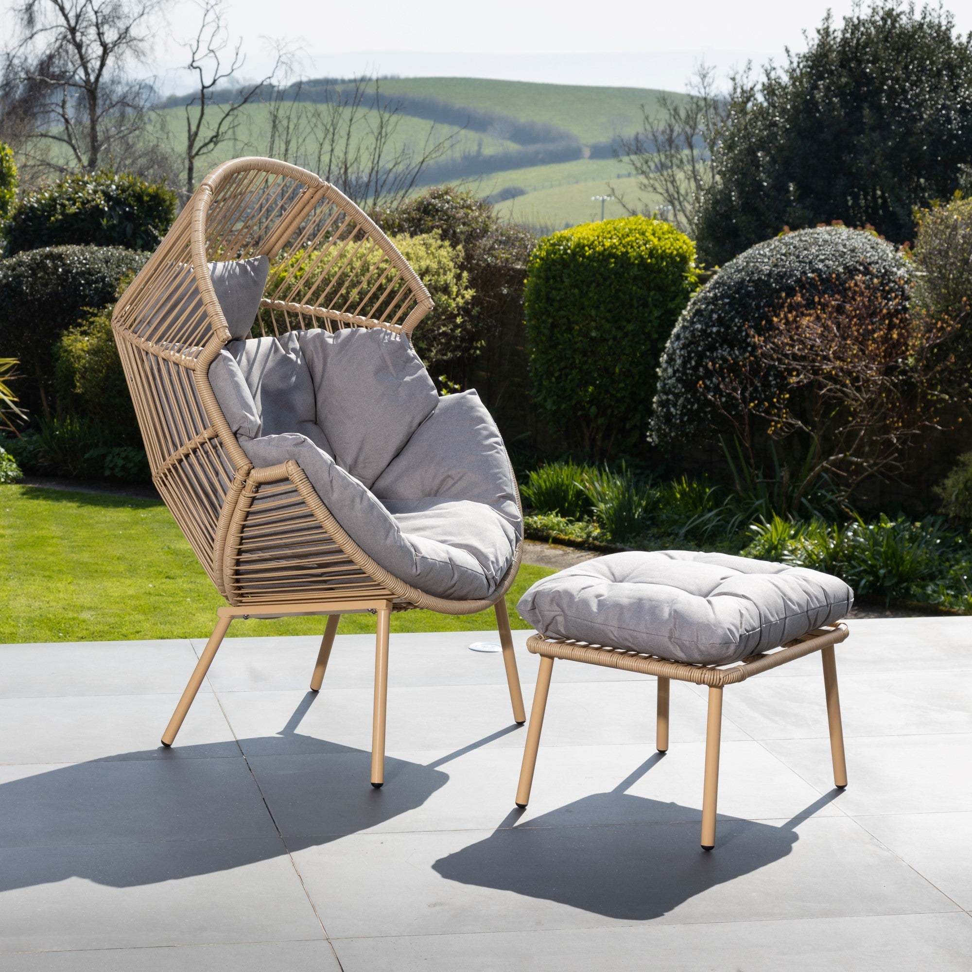 Cragside - Standing Egg Chair & Footstool in Grey on Natural