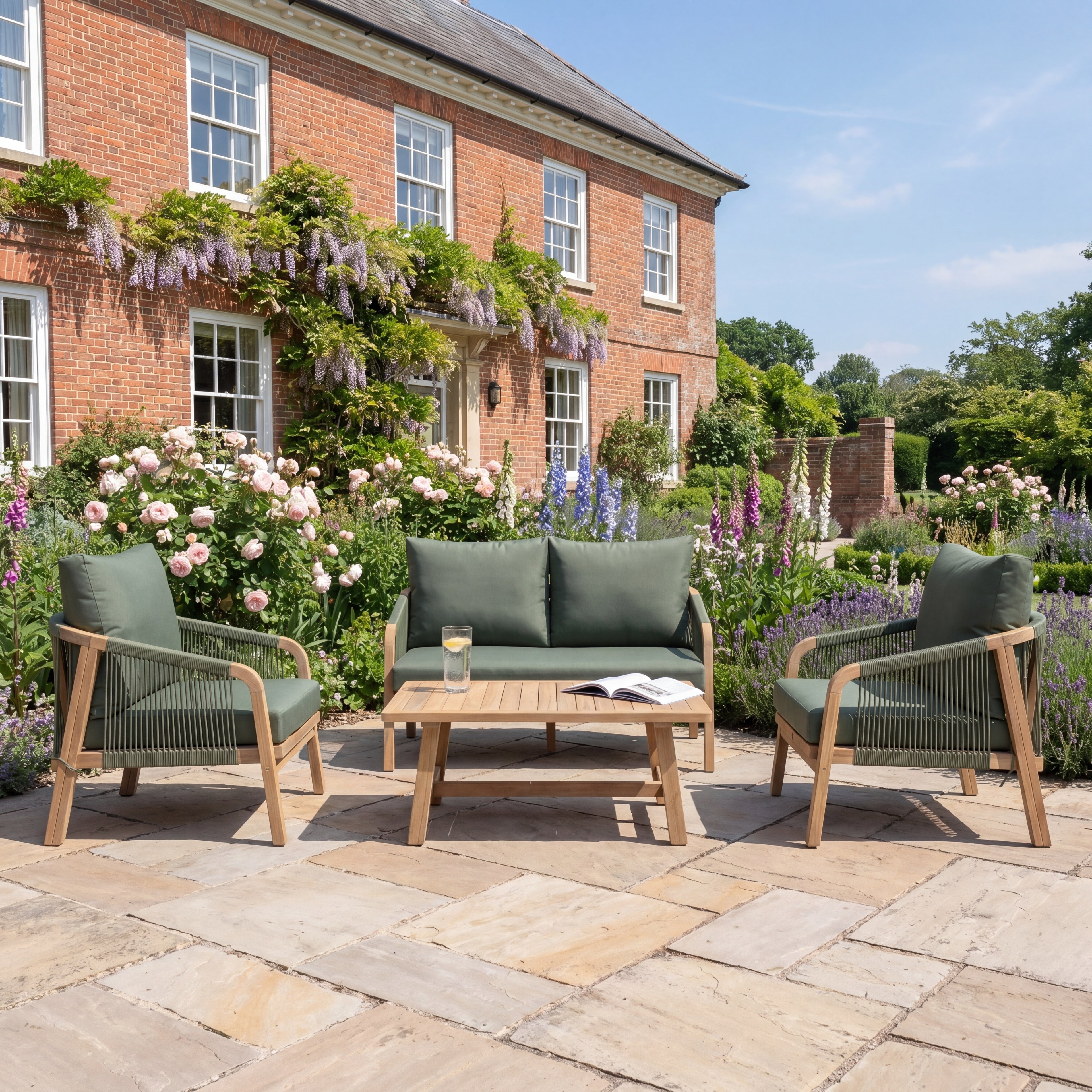 Charlecote - 4-Seat Rope Lounge Set in Green
