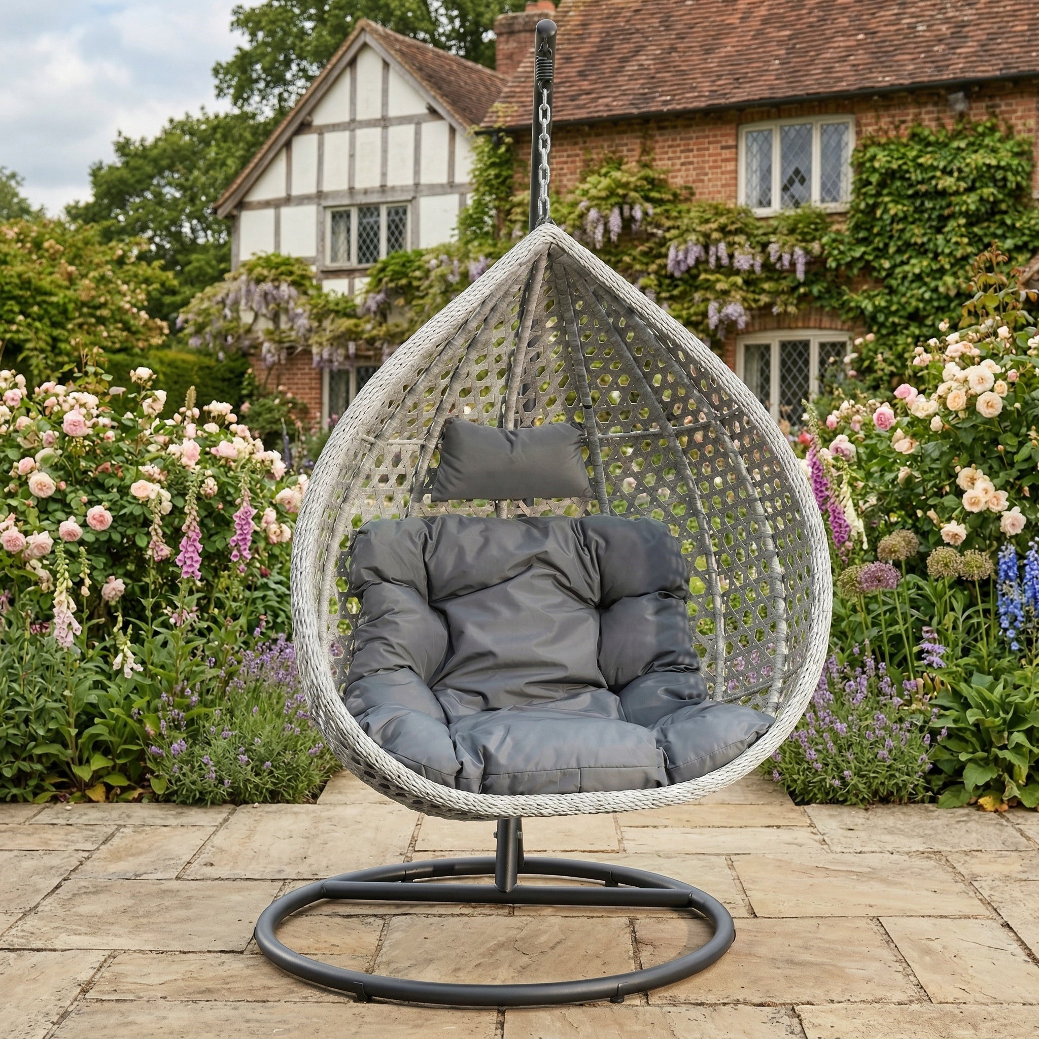 Saltram - Single Egg Chair in Dark Grey on Grey