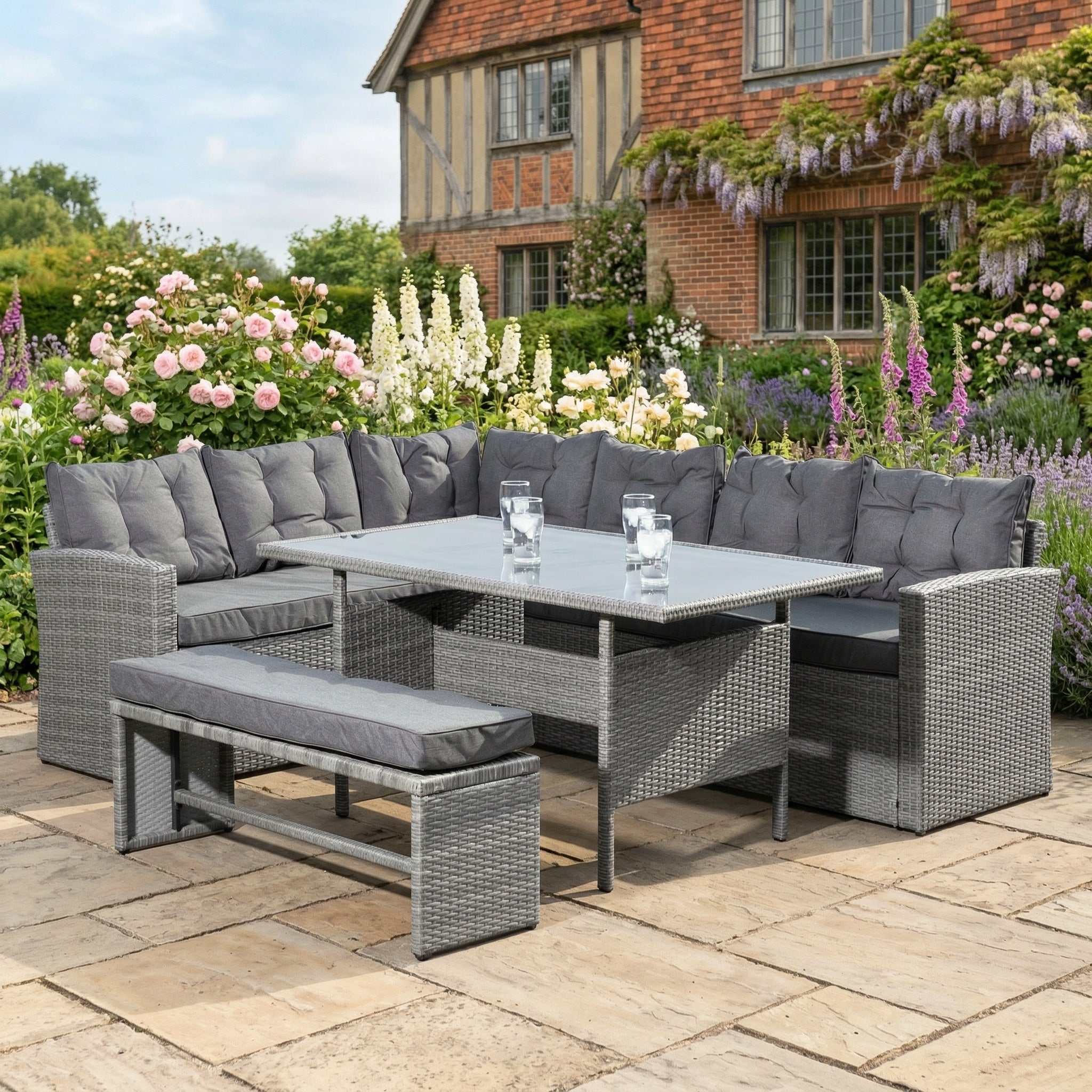 Montacute - Corner, Bench & Table Dining Set in Grey on Grey