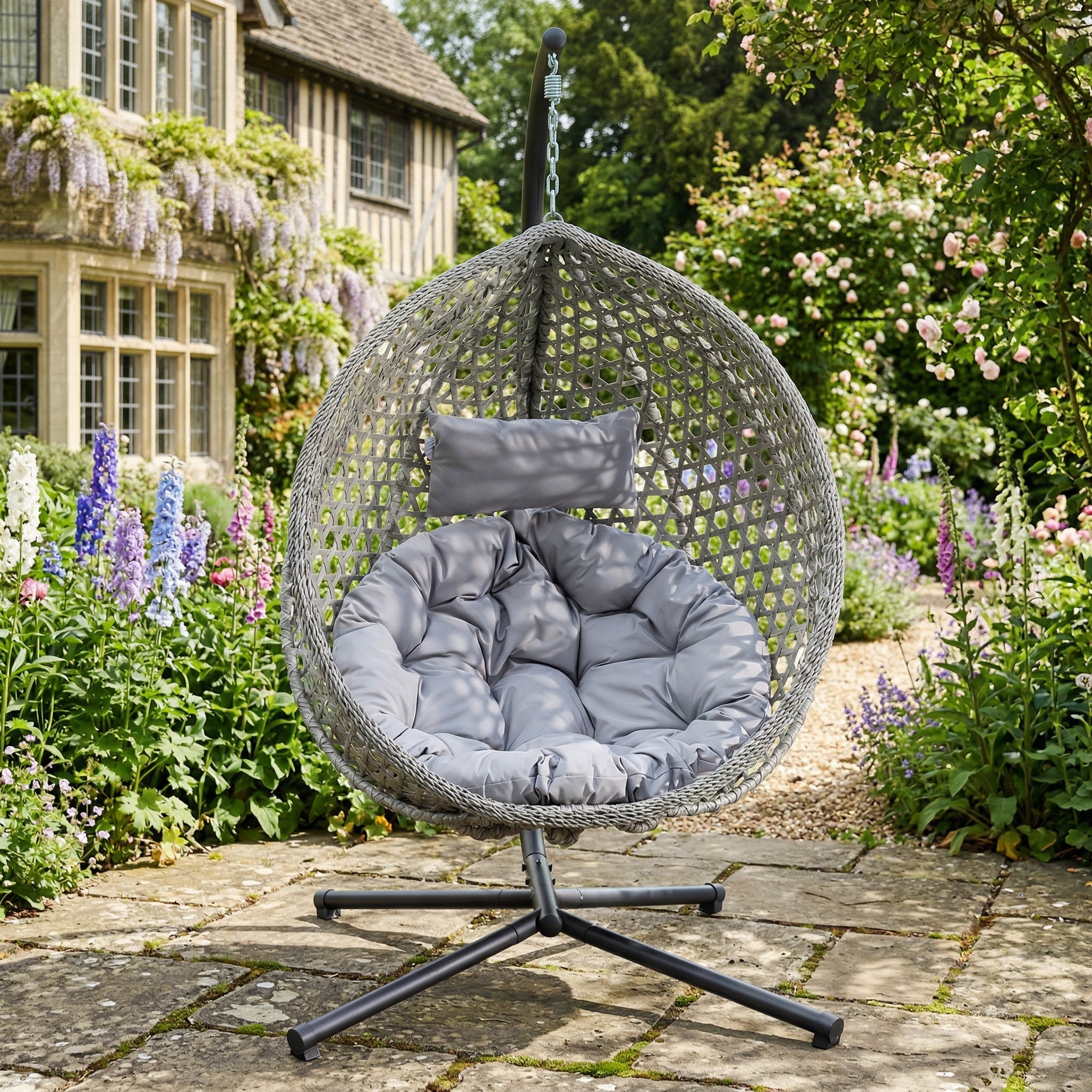 Attingham - Single Egg Chair in Light Grey on Grey
