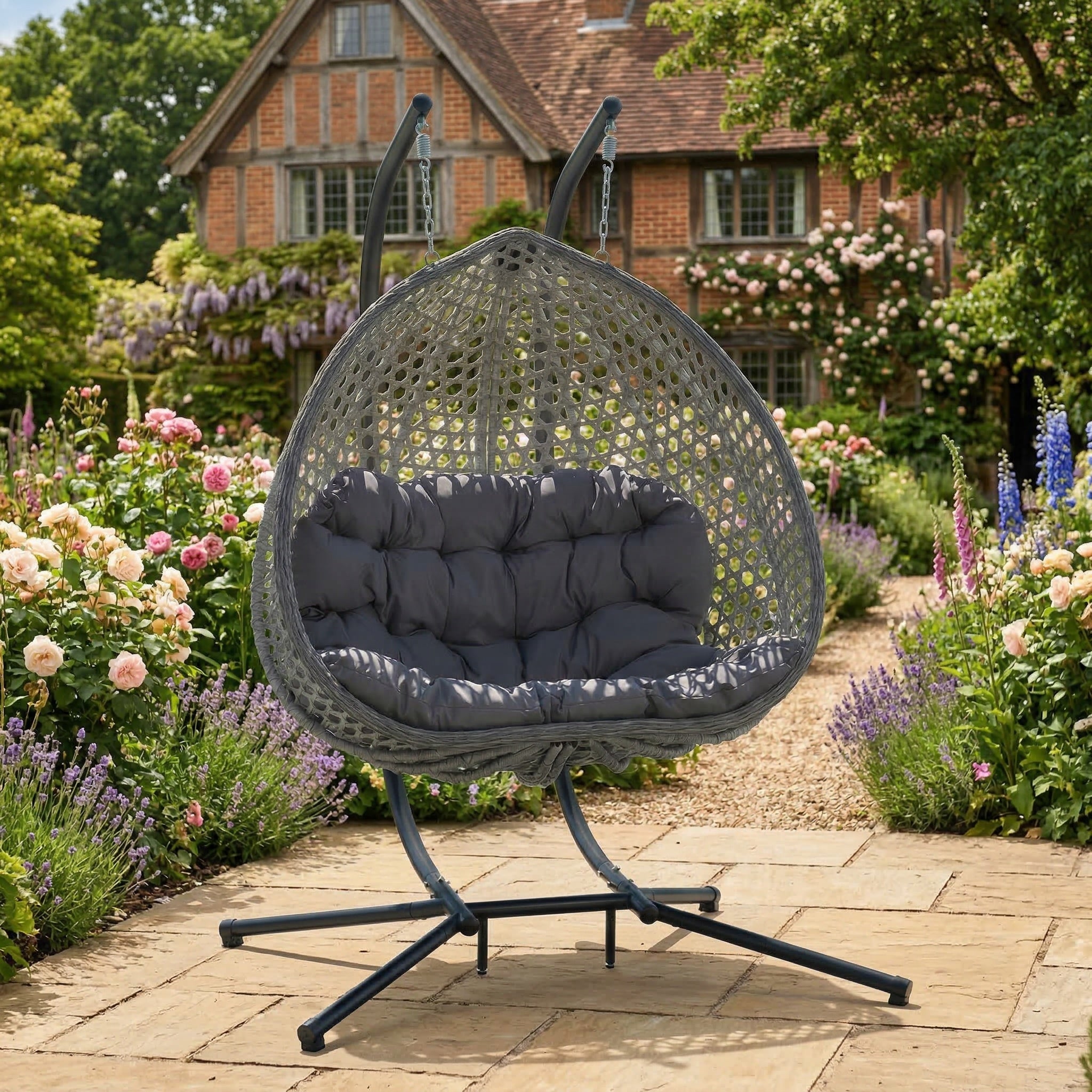 Petworth - Double Egg Chair in Dark Grey on Grey