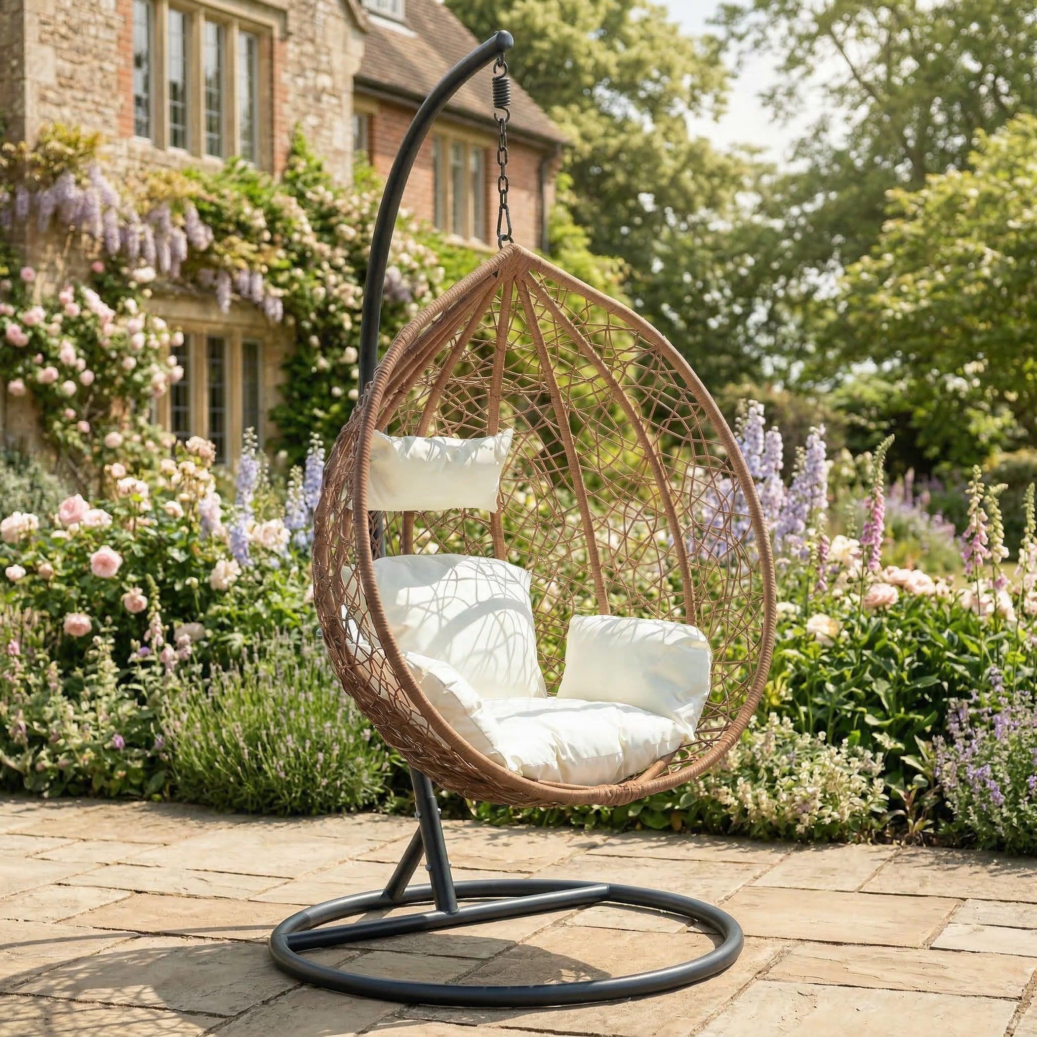 Belton - Single Egg Chair in Cream on Brown