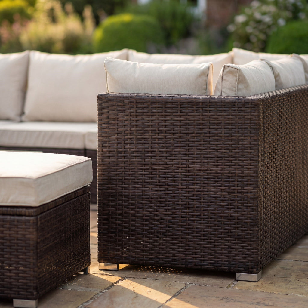 Stowe - 7 Seat L-Shape Modular Set in Cream on Brown