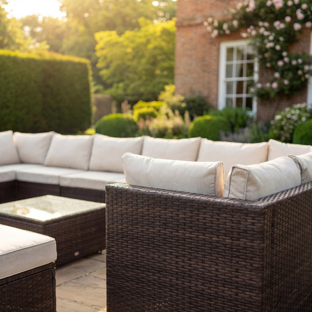 Stowe - 12 Seat Large U-Shape Modular Set in Cream on Brown