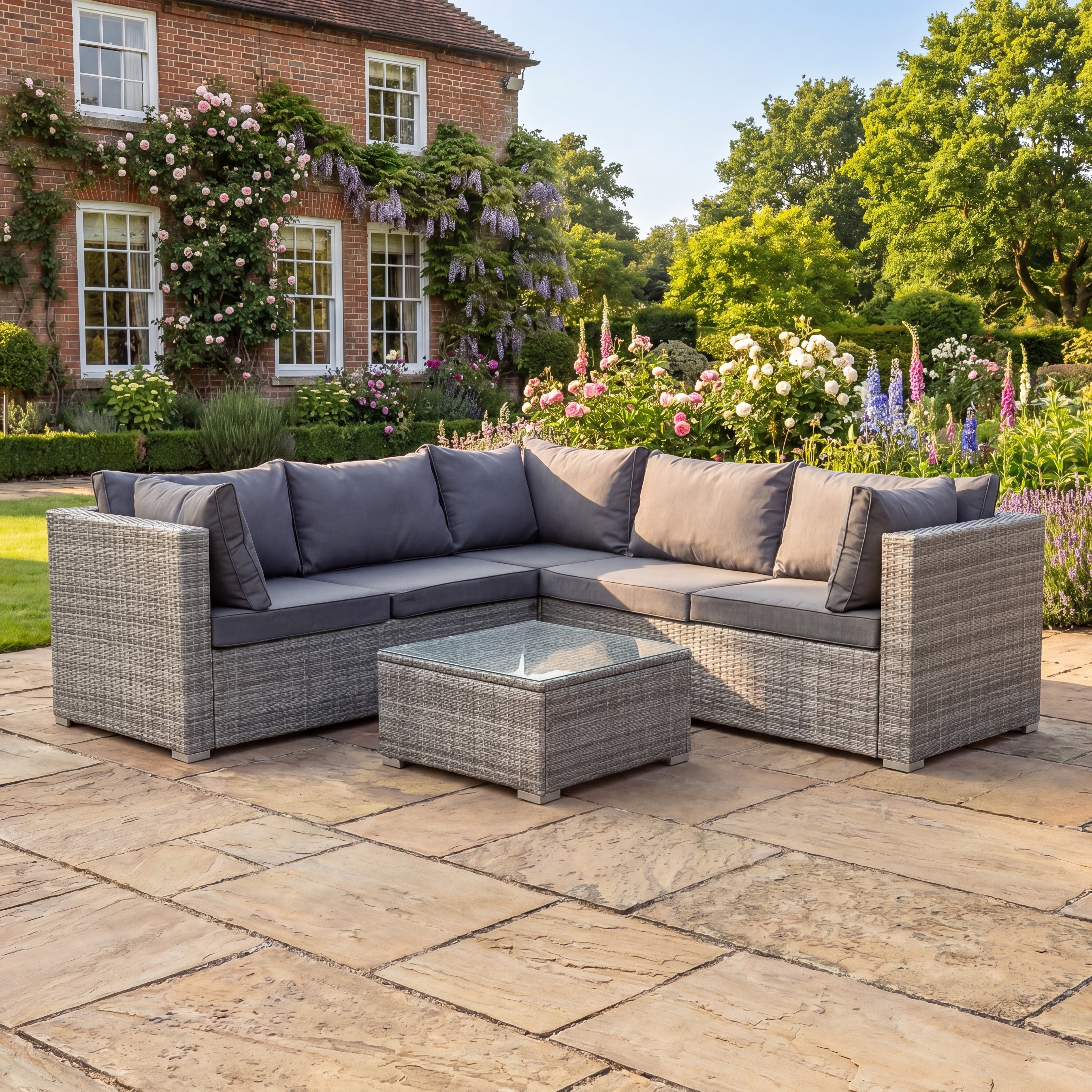 Anglesey - 5 Seat L-Shape Modular Set in Grey on Grey