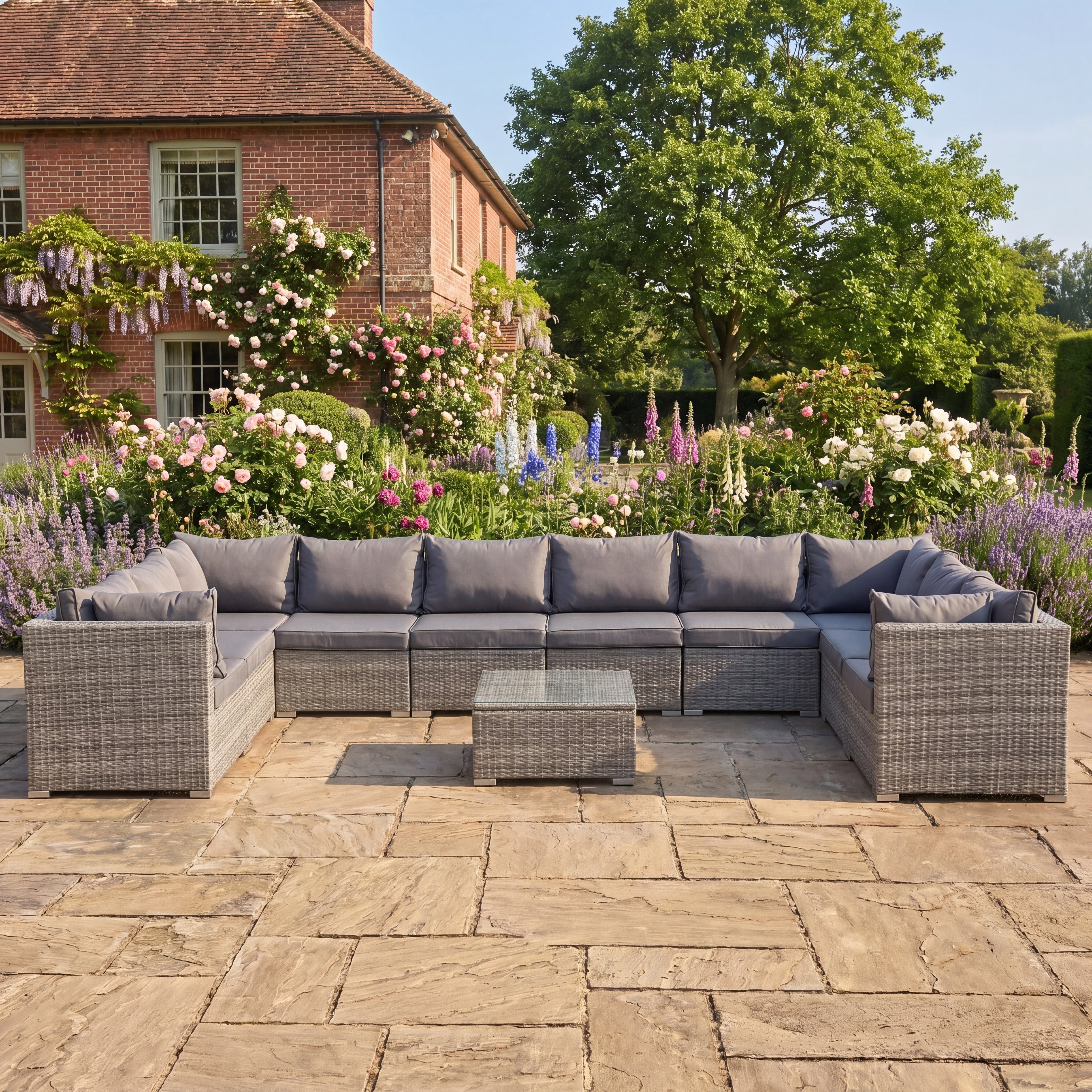 Anglesey - 10 Seat Large U-Shape Modular Set in Grey on Grey