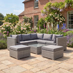 Anglesey - 7 Seat L-Shape Modular Set in Grey on Grey