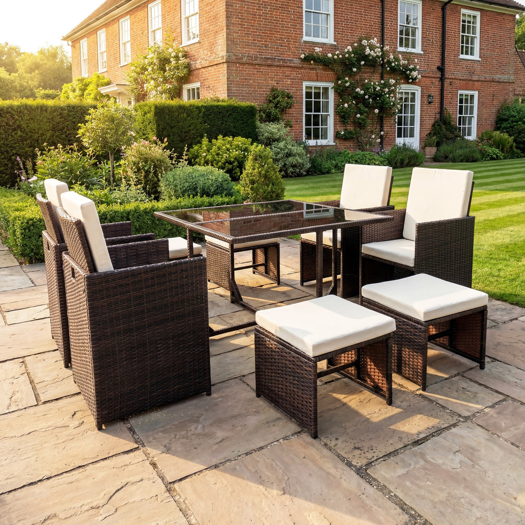 Blickling - 9 Piece Rattan Cube Set in Cream on Brown
