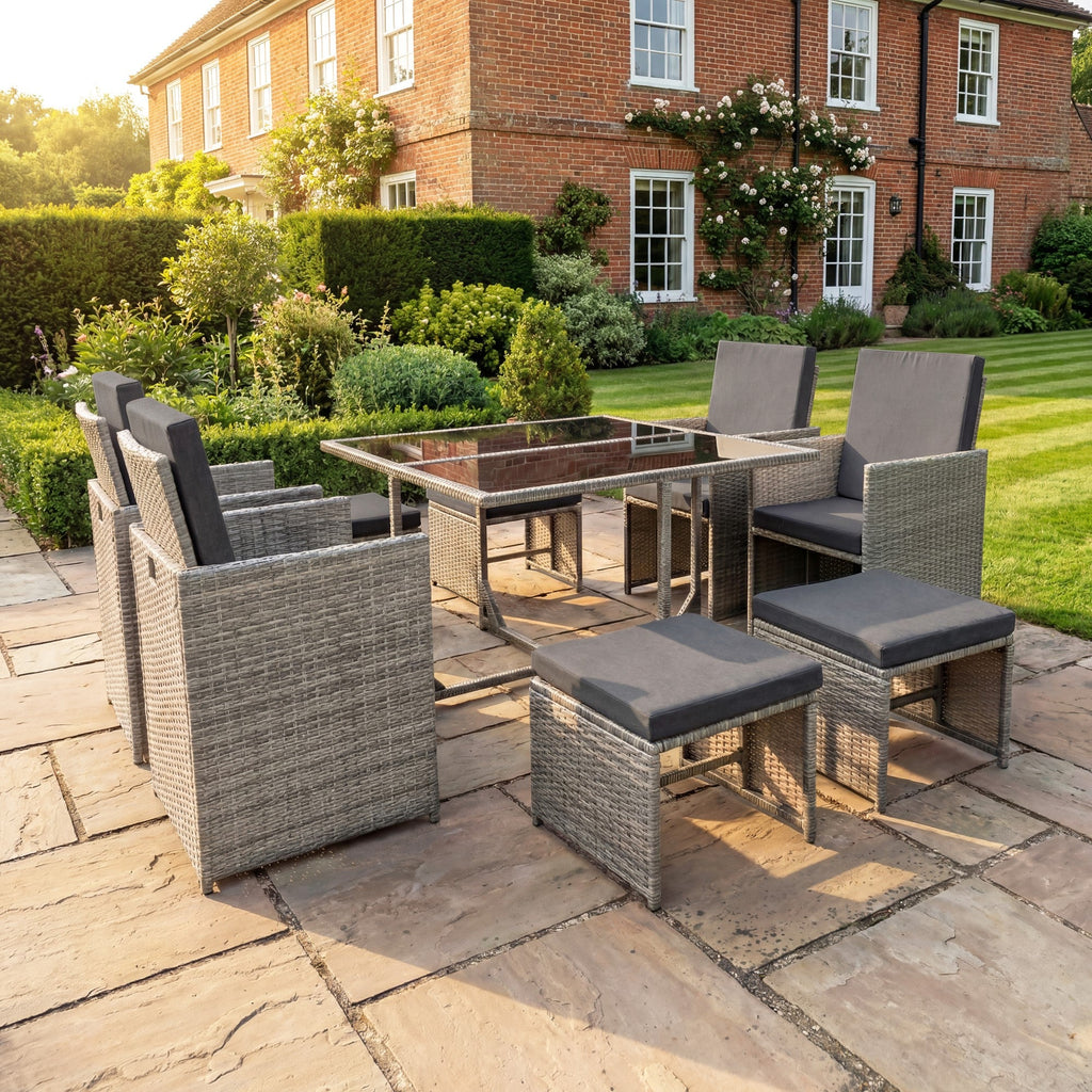 Blickling - 9 Piece Rattan Cube Set in Dark Grey on Grey
