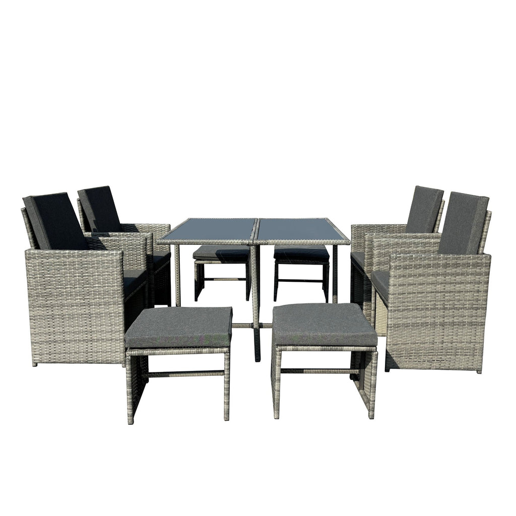Blickling - 9 Piece Rattan Cube Set in Dark Grey on Grey