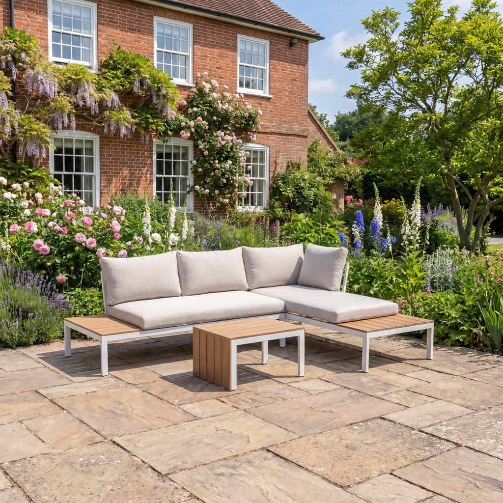 Dunster - Corner Sofa & Table Set in White & Beige
