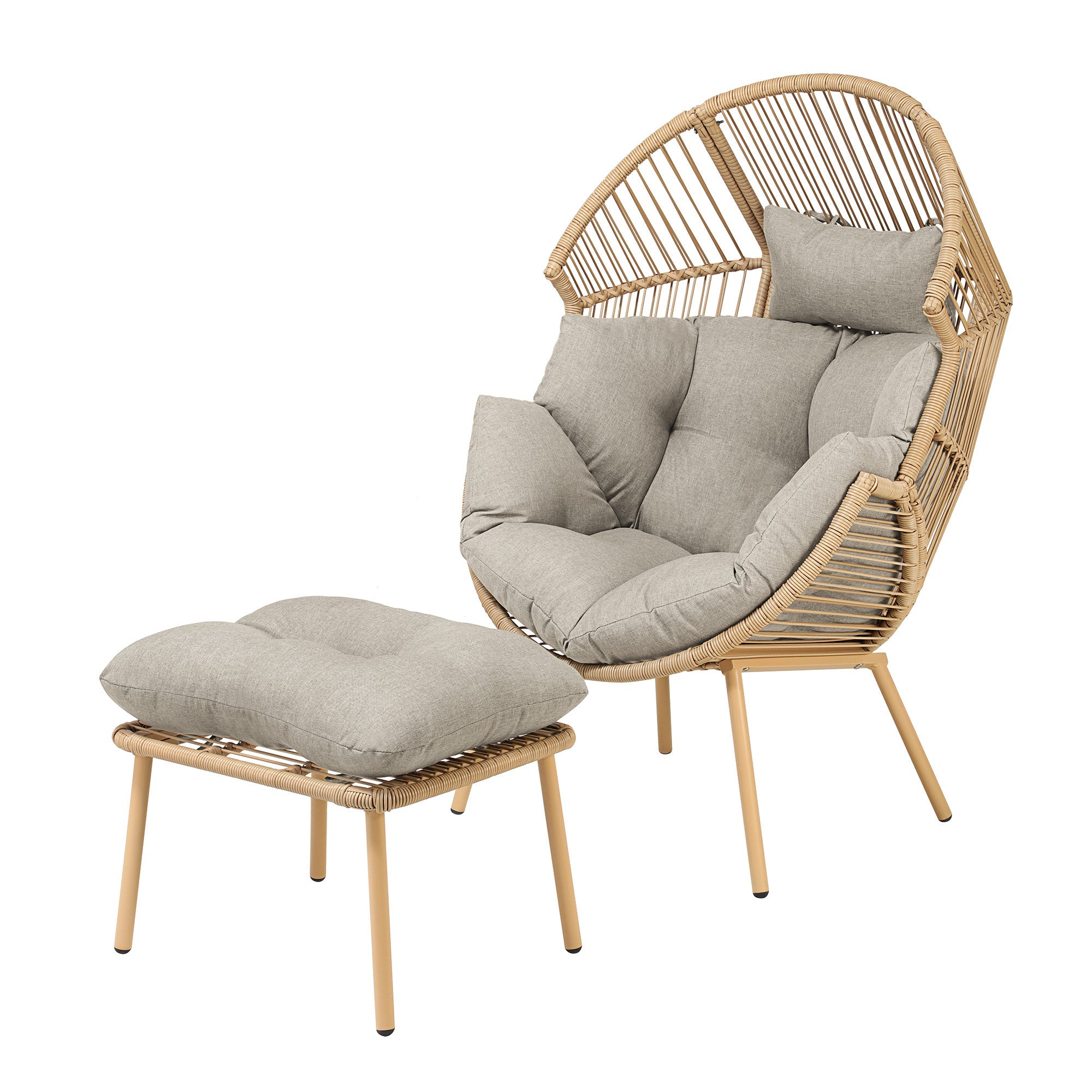 Cragside - Standing Egg Chair & Footstool in Light Brown on Natural