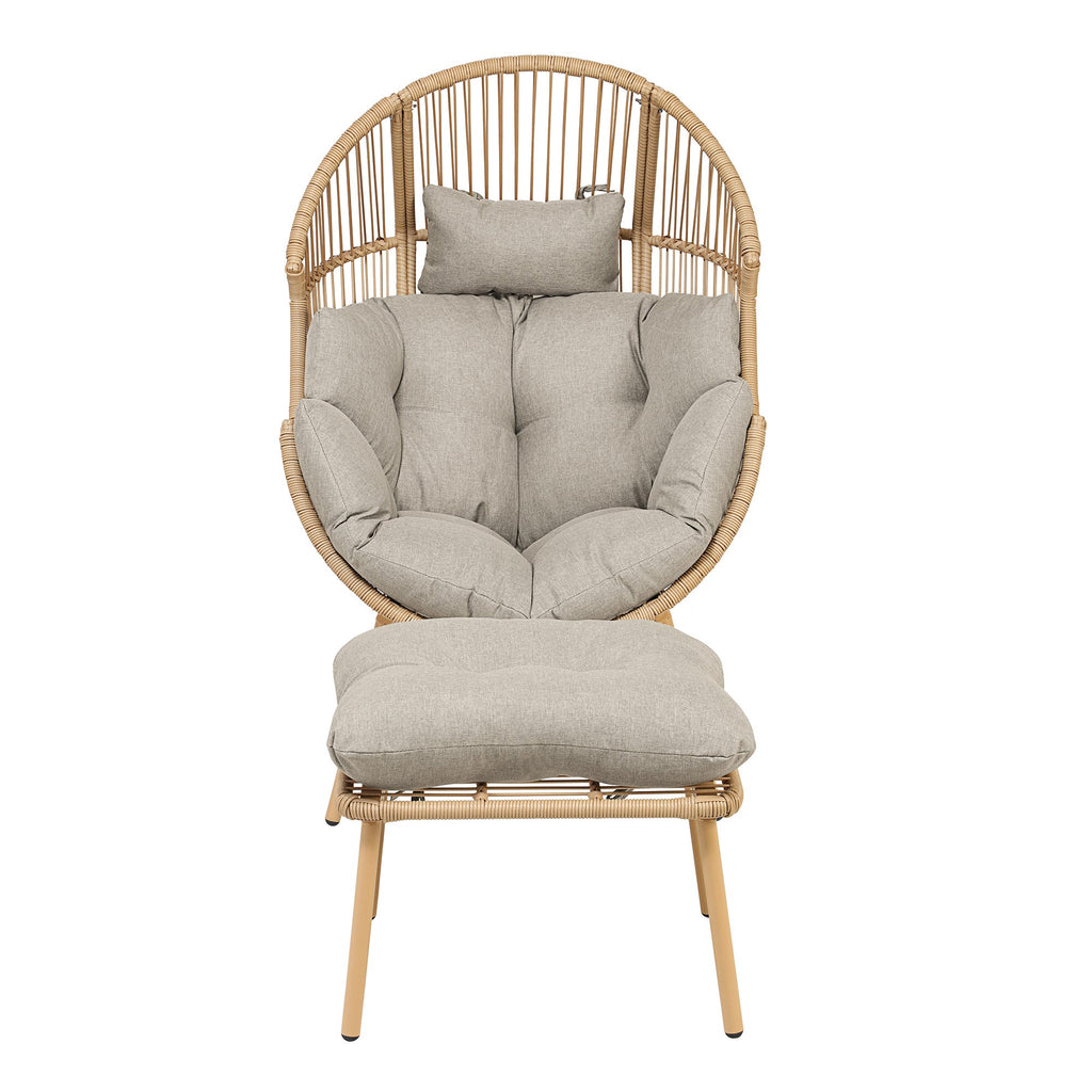 Cragside - Standing Egg Chair & Footstool in Light Brown on Natural