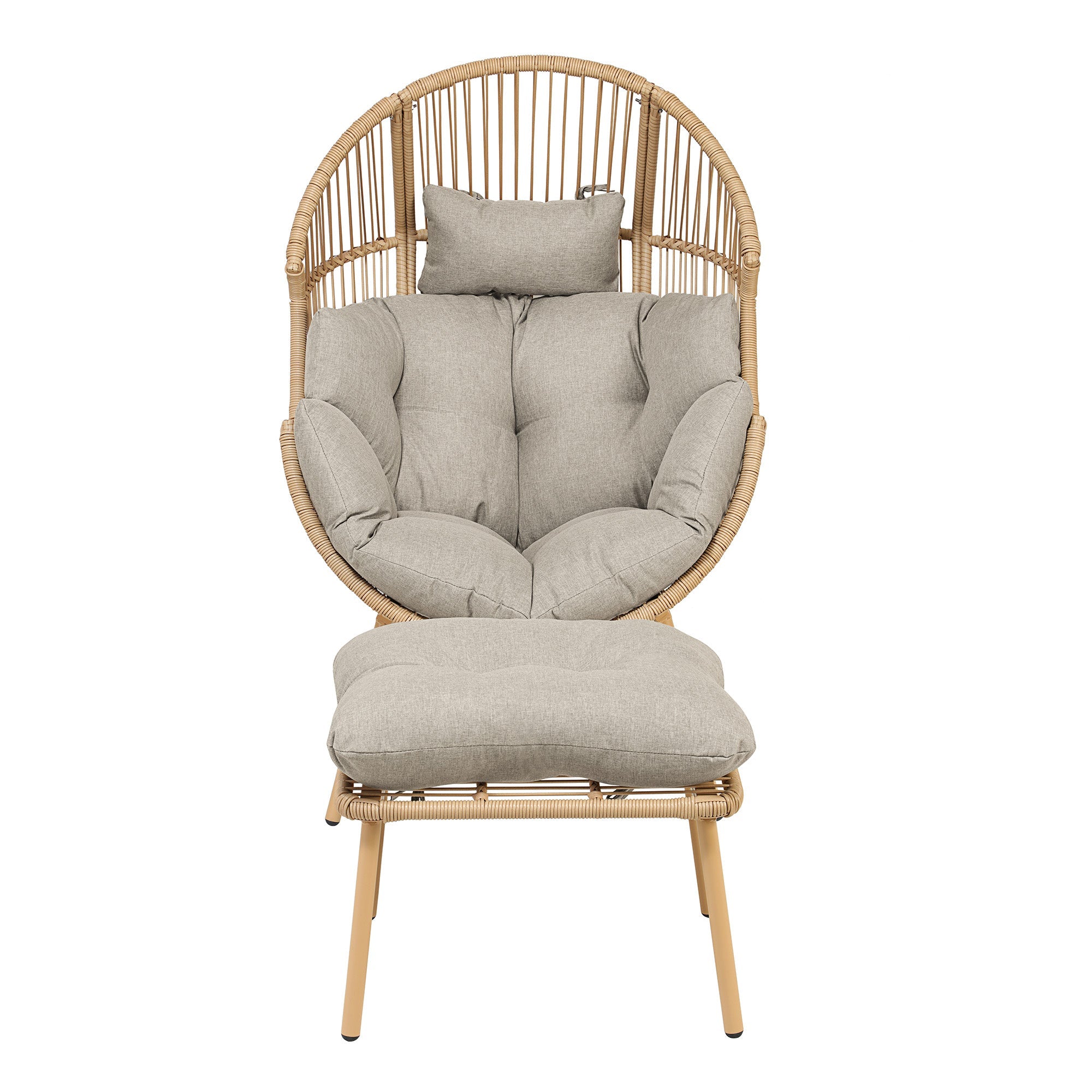 Cragside - Standing Egg Chair & Footstool in Light Brown on Natural