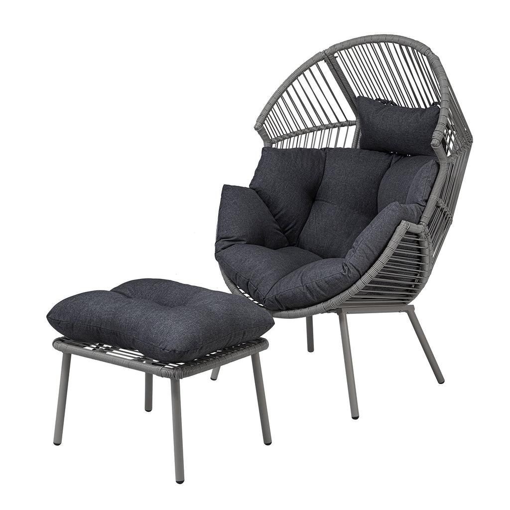 Cragside - Standing Egg Chair & Footstool in Dark Grey on Grey