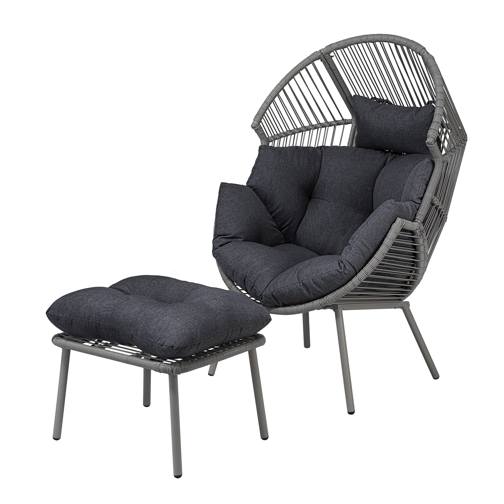 Cragside - Standing Egg Chair & Footstool in Dark Grey on Grey