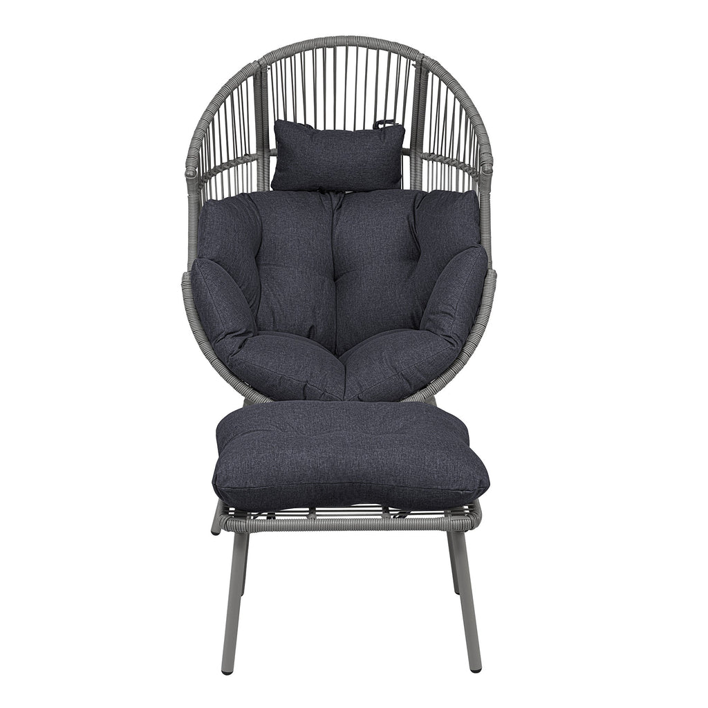 Cragside - Standing Egg Chair & Footstool in Dark Grey on Grey