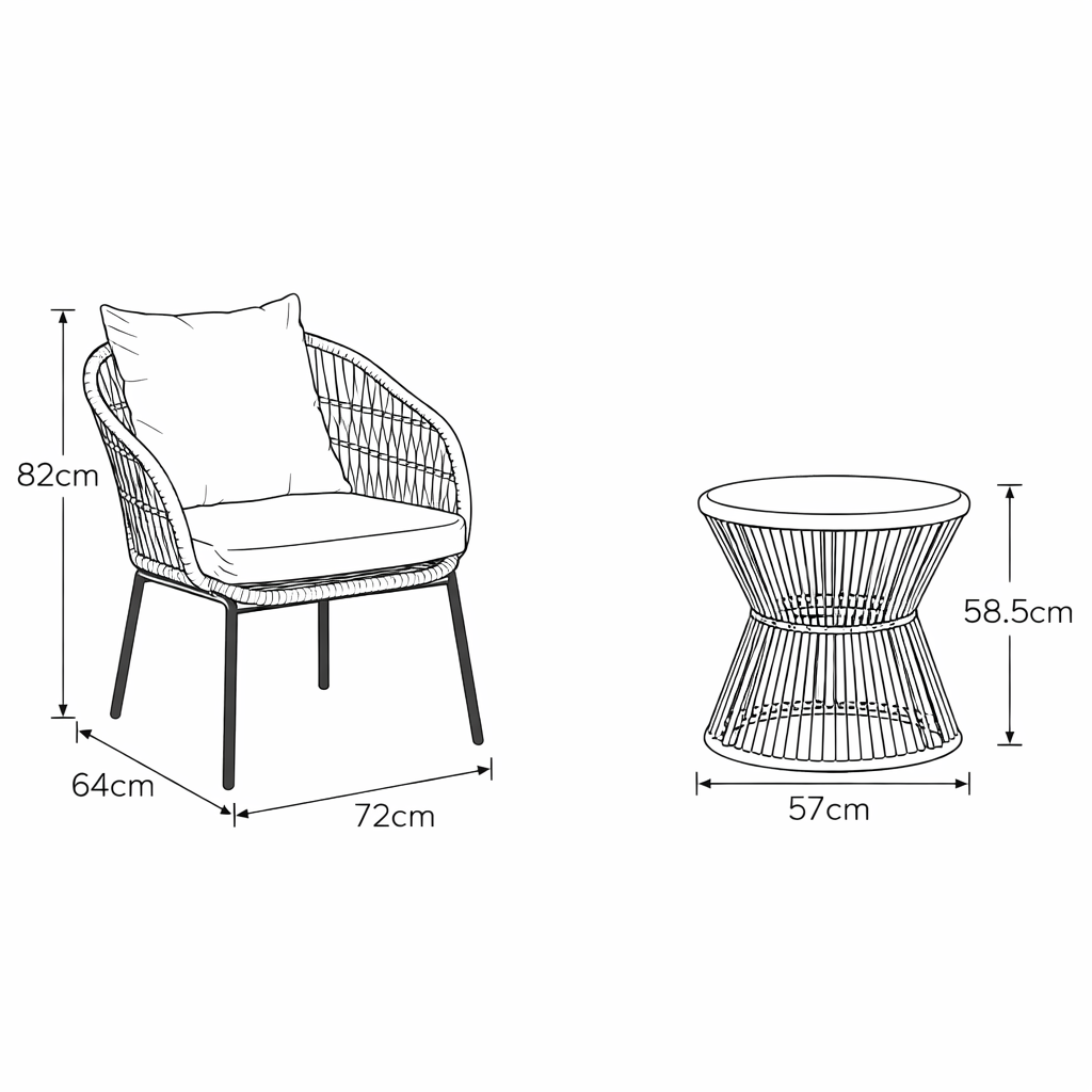 Nunnington - 3 Piece Patio Set in Cream on Natural