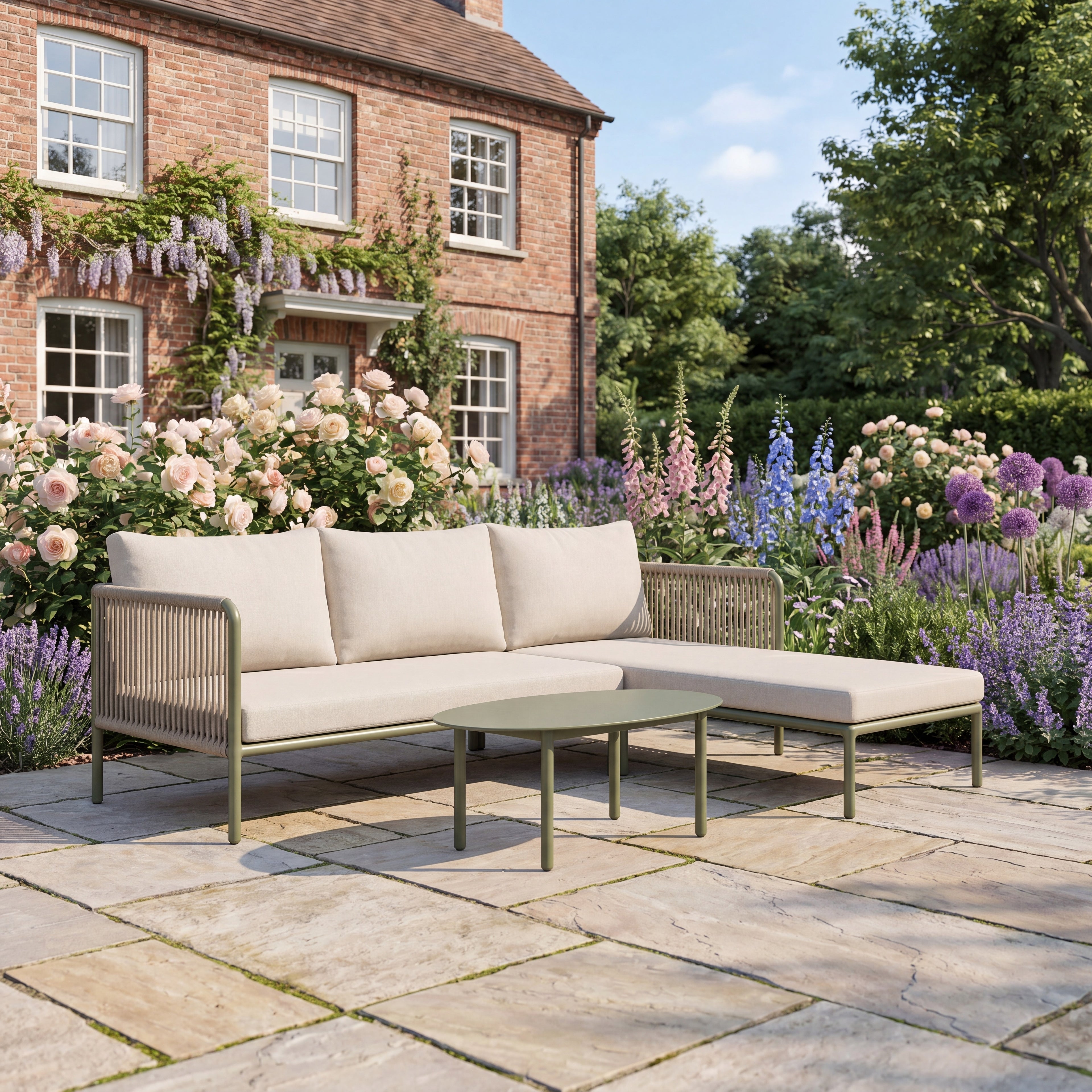 Dyrham - Corner Sofa & Table Set in Green & Beige