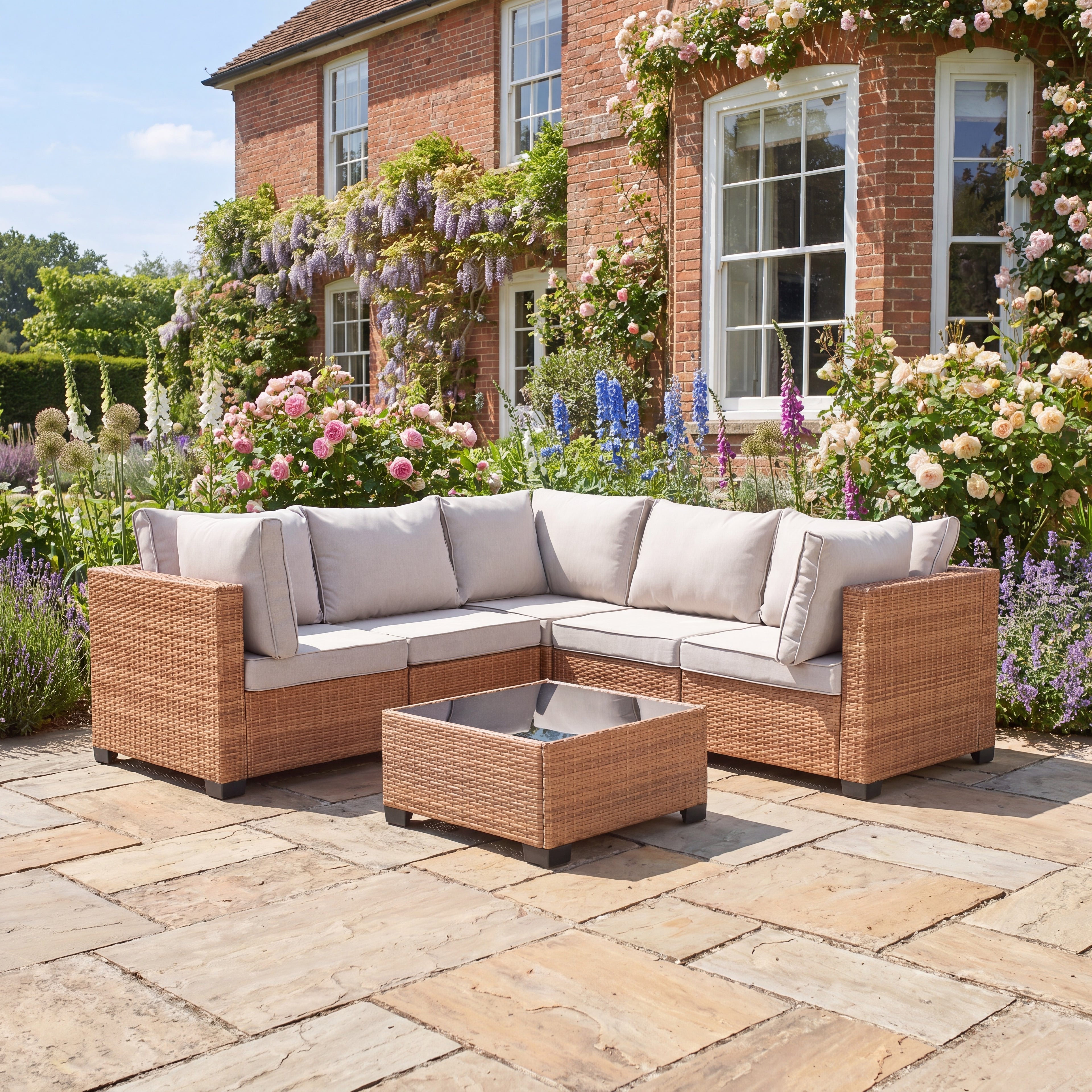 Croome - 5 Seat Modular L-Shape Corner Set in Cream & Tan