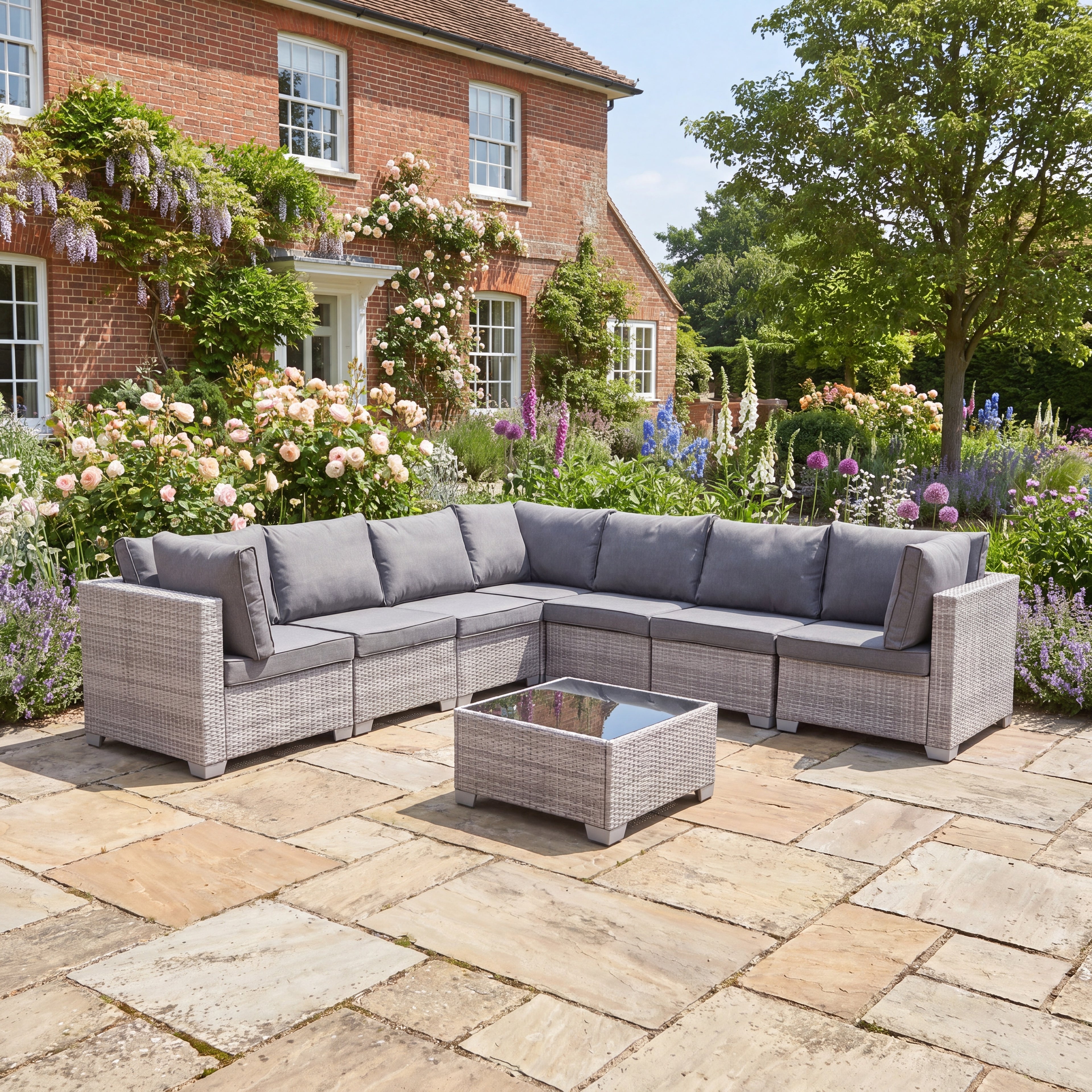Powis - 7 Seat Modular L-Shape Corner Set in Grey