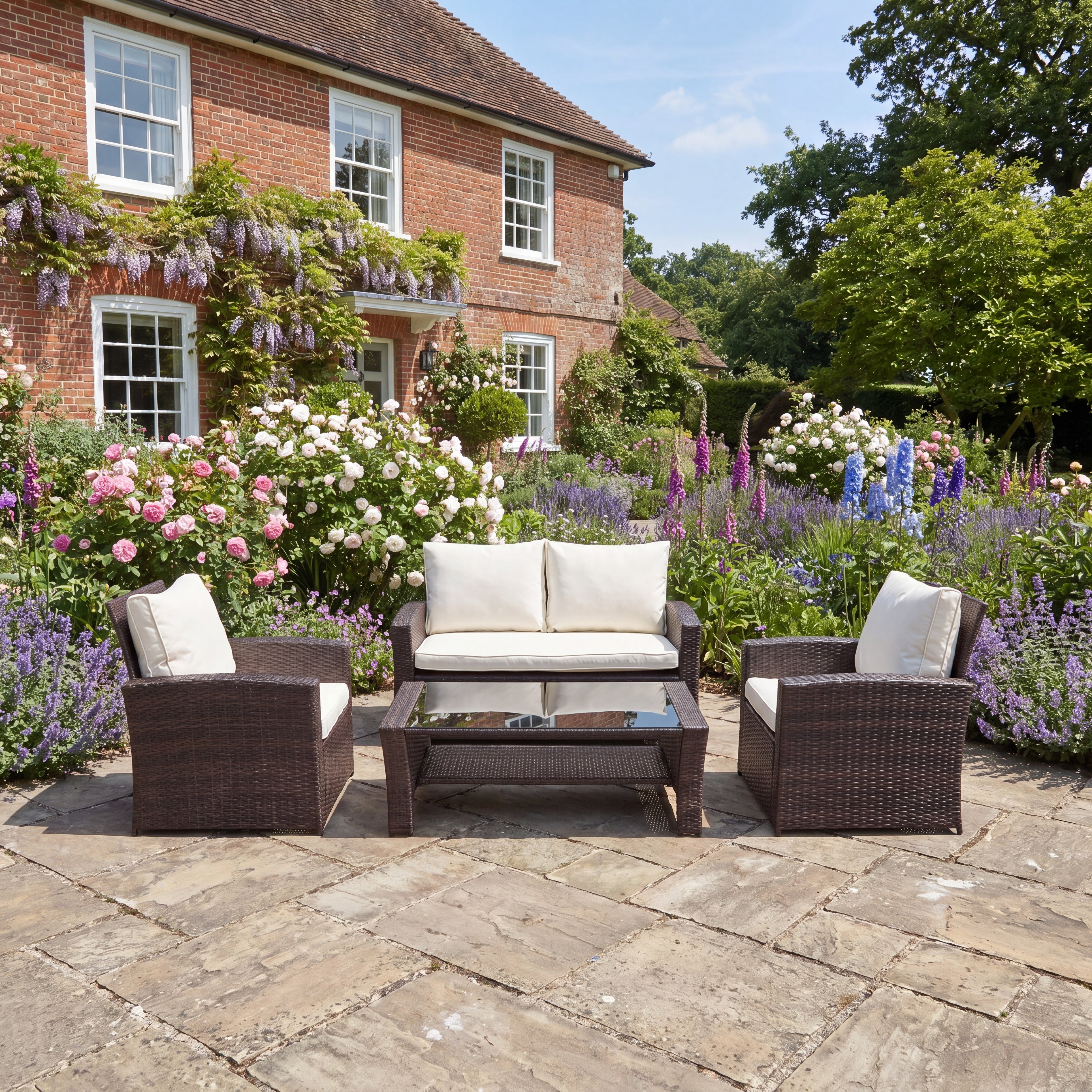 Lyme - 4 Piece Rattan Patio Set in Brown & Cream