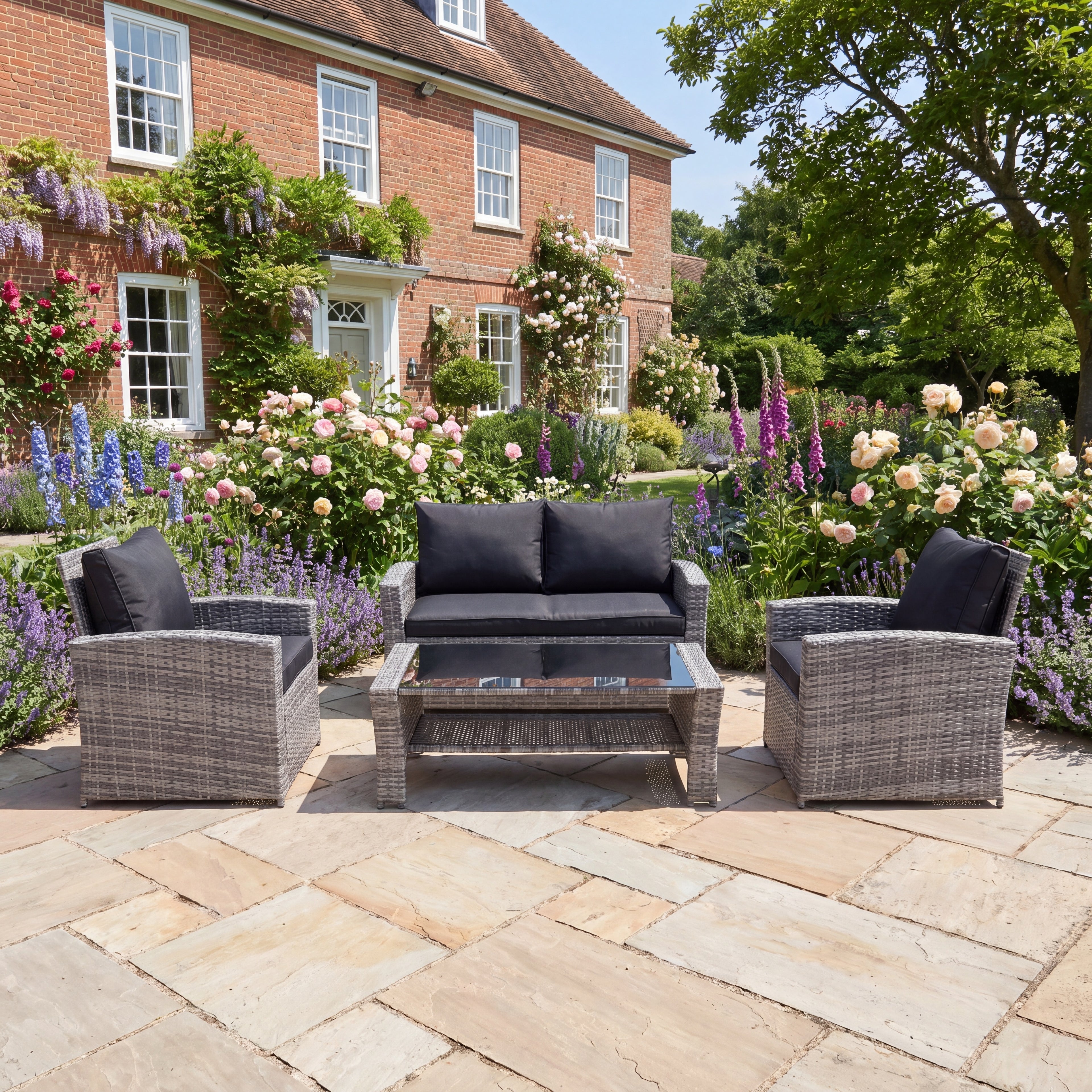 Lyme - 4 Piece Rattan Patio Set in Black & Grey