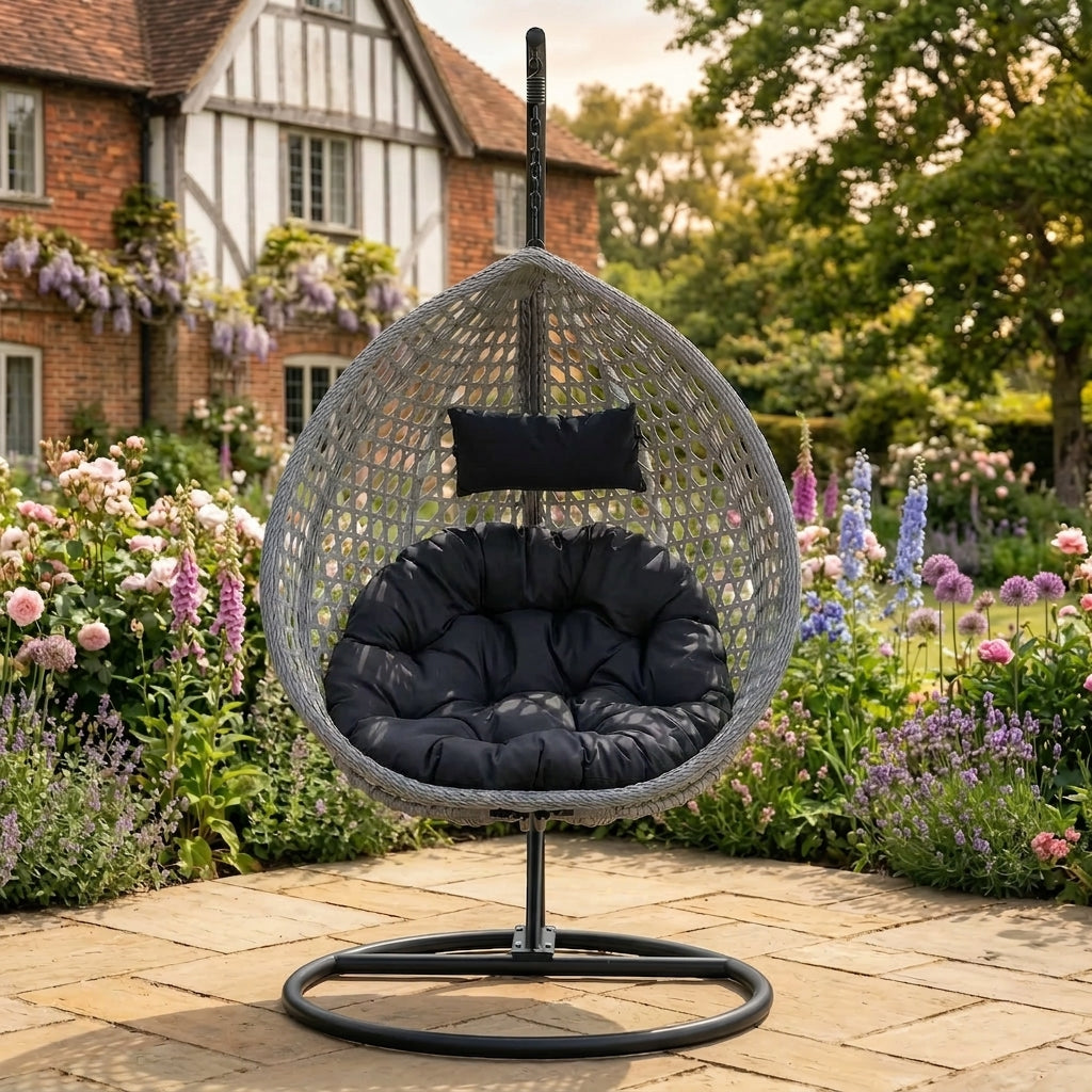 Attingham - Single Egg Chair in Dark Grey on Grey