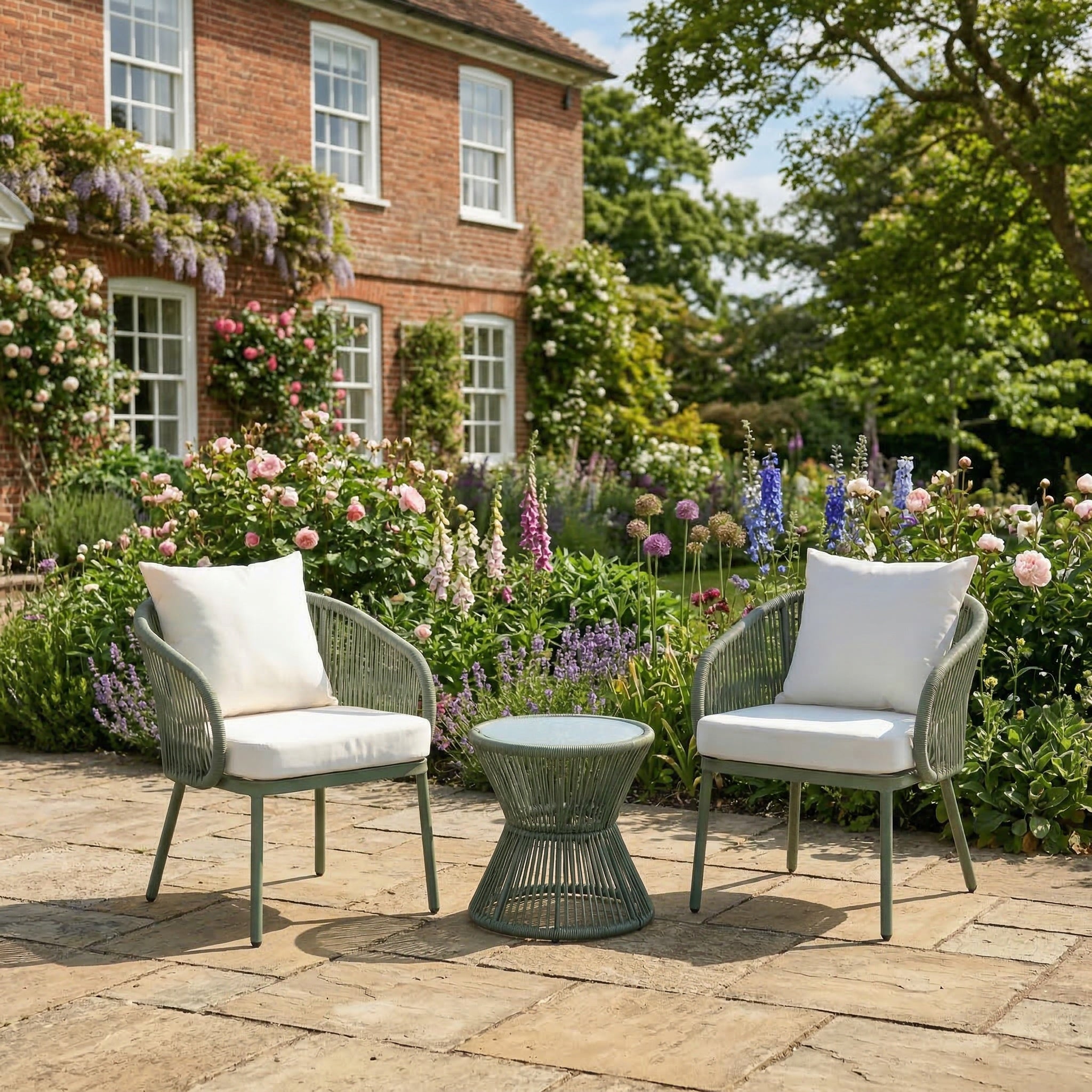 Sissinghurst - 3 Piece Patio Set in Cream on Green