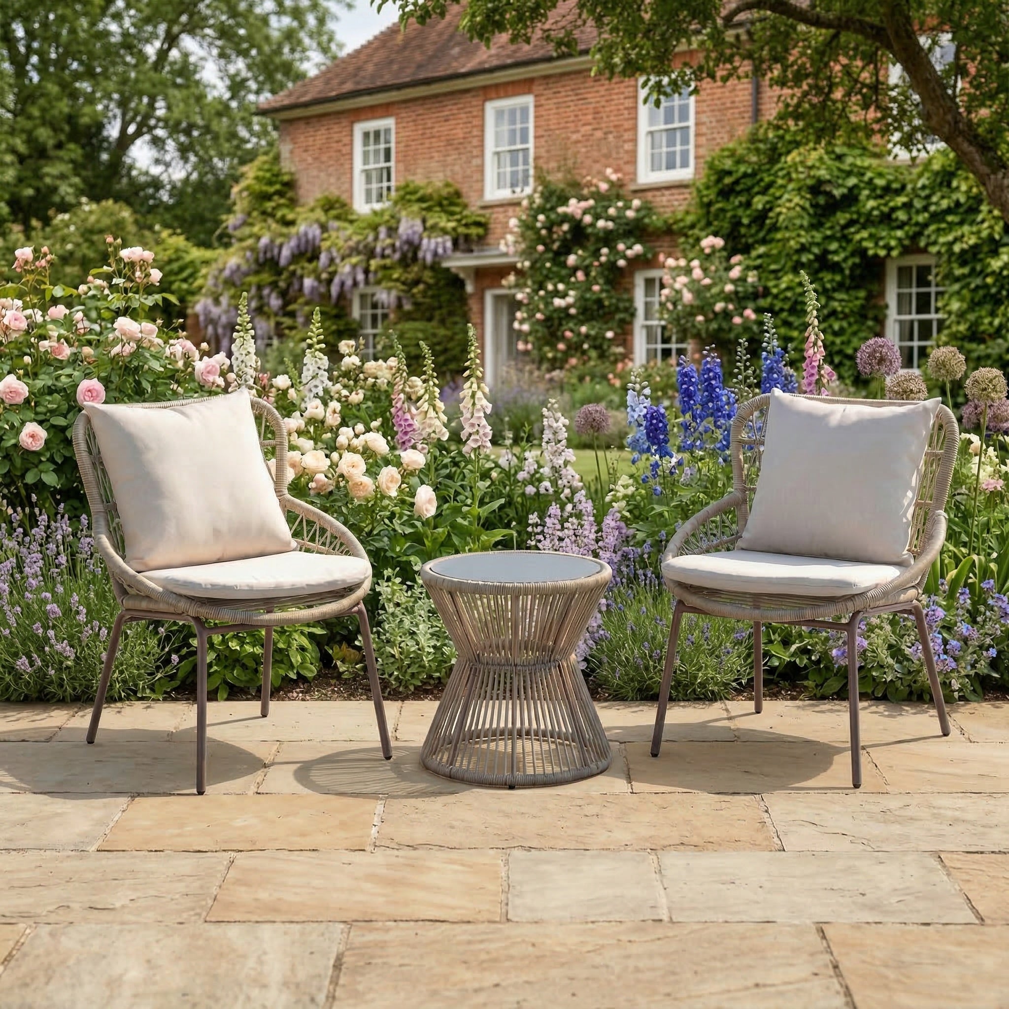 Nunnington - 3 Piece Patio Set in Cream on Natural