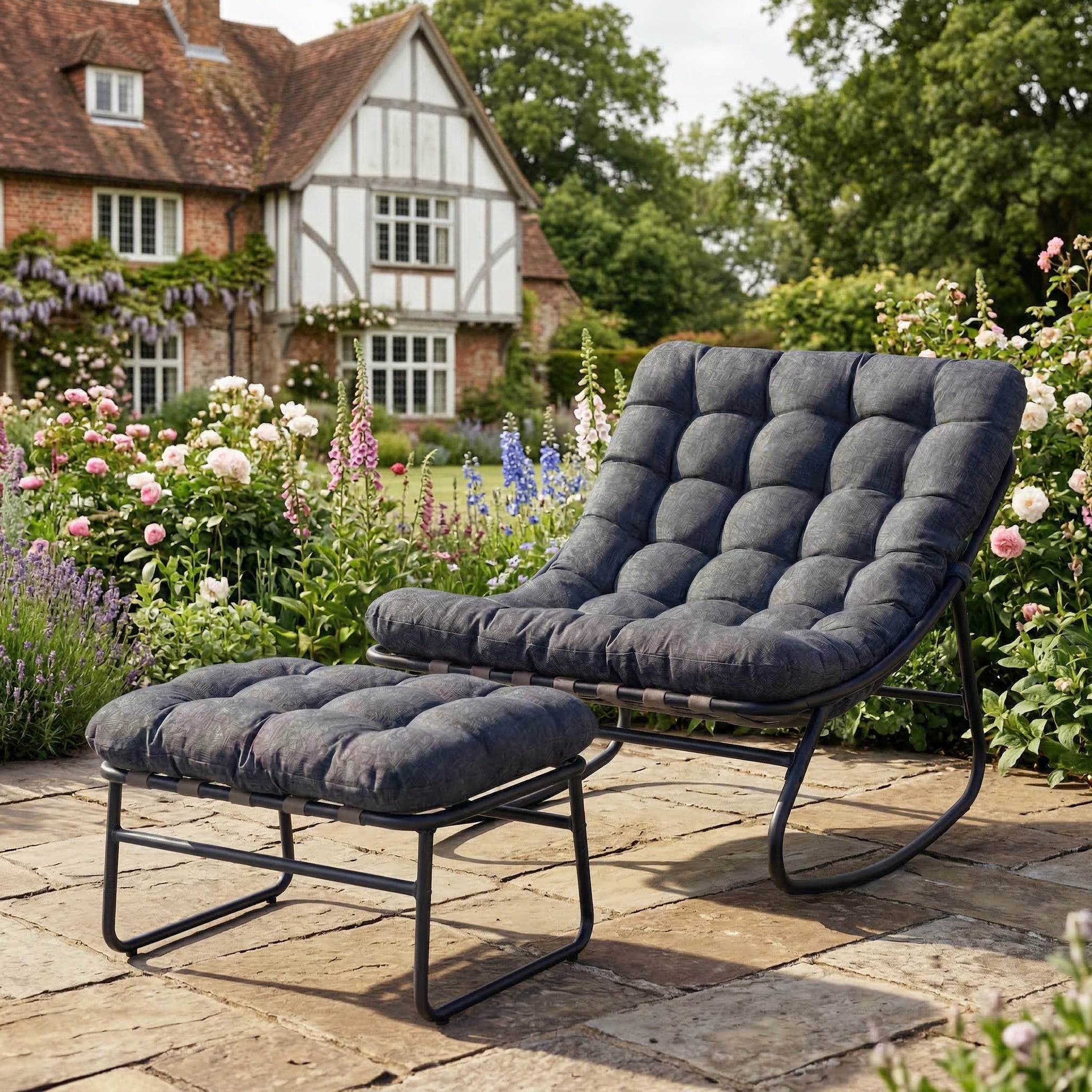 Fountains - Rocking Chair & Stool Set in Grey