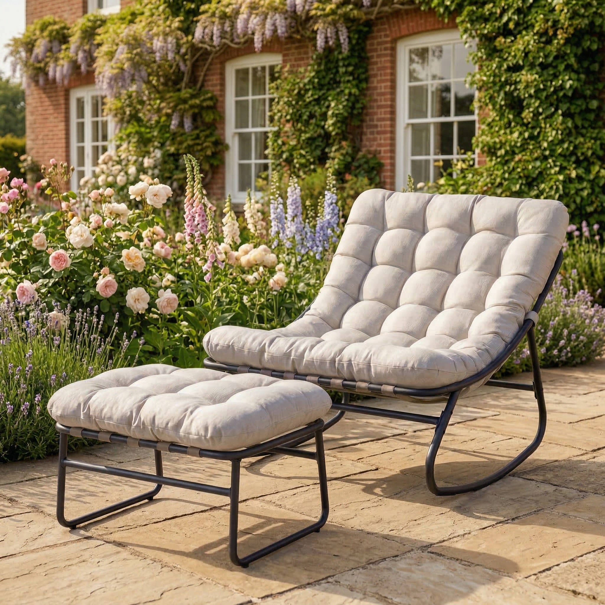 Fountains - Rocking Chair & Stool Set in Beige