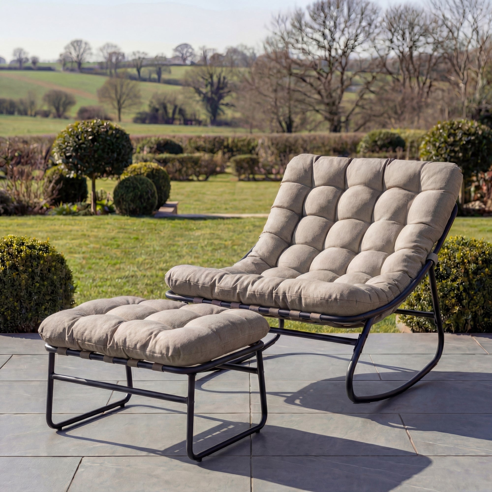 Fountains - Rocking Chair & Stool Set in Light Brown