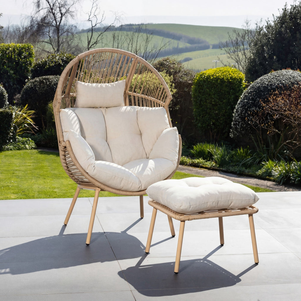 Cragside - Standing Egg Chair & Footstool in Cream on Natural