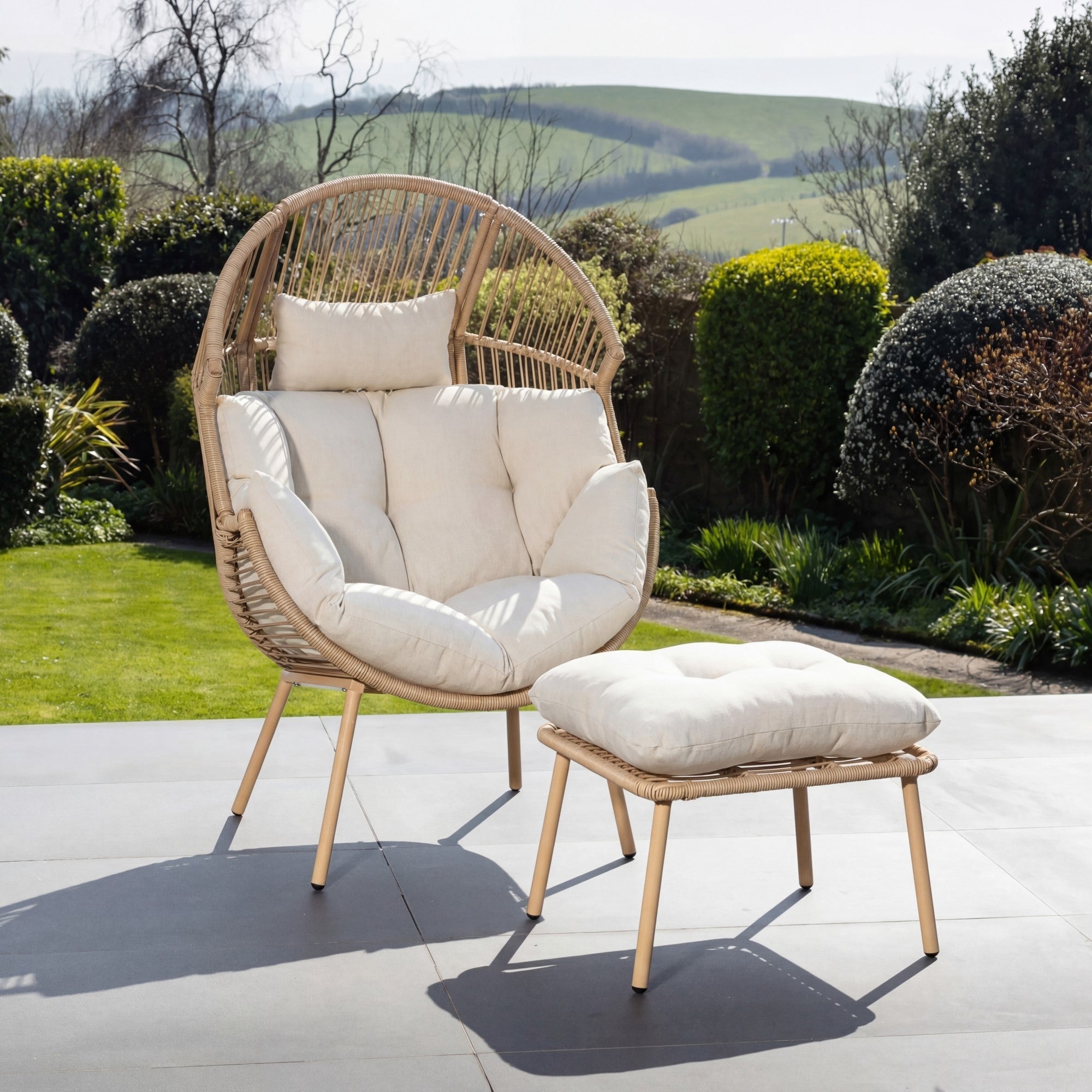 Cragside - Standing Egg Chair & Footstool in Cream on Natural