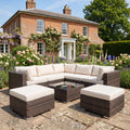 Stowe - 7 Seat L-Shape Modular Set in Cream on Brown